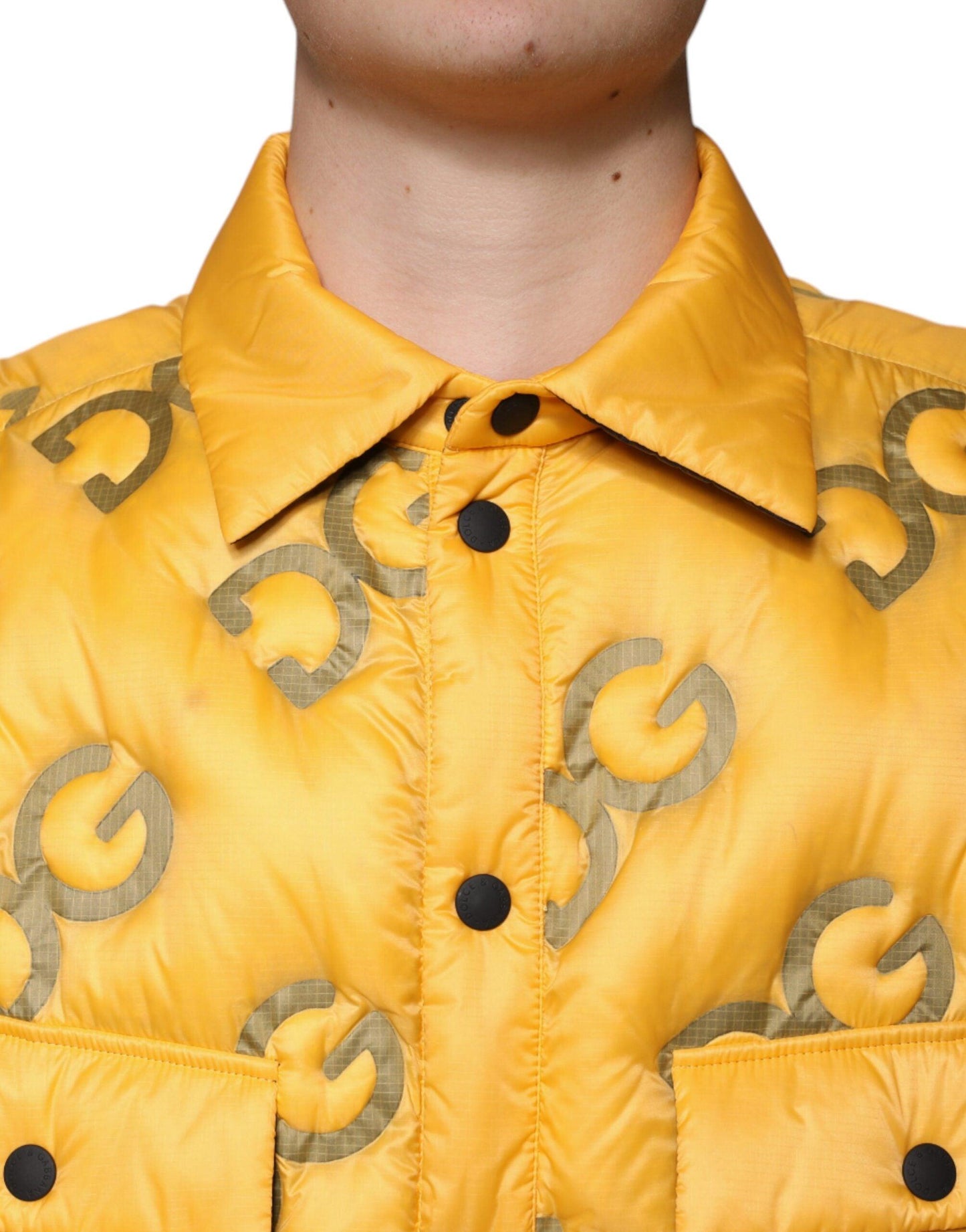 Dolce & Gabbana Yellow Logo Padded Buttoned Blouson Jacket - Arichezz.store