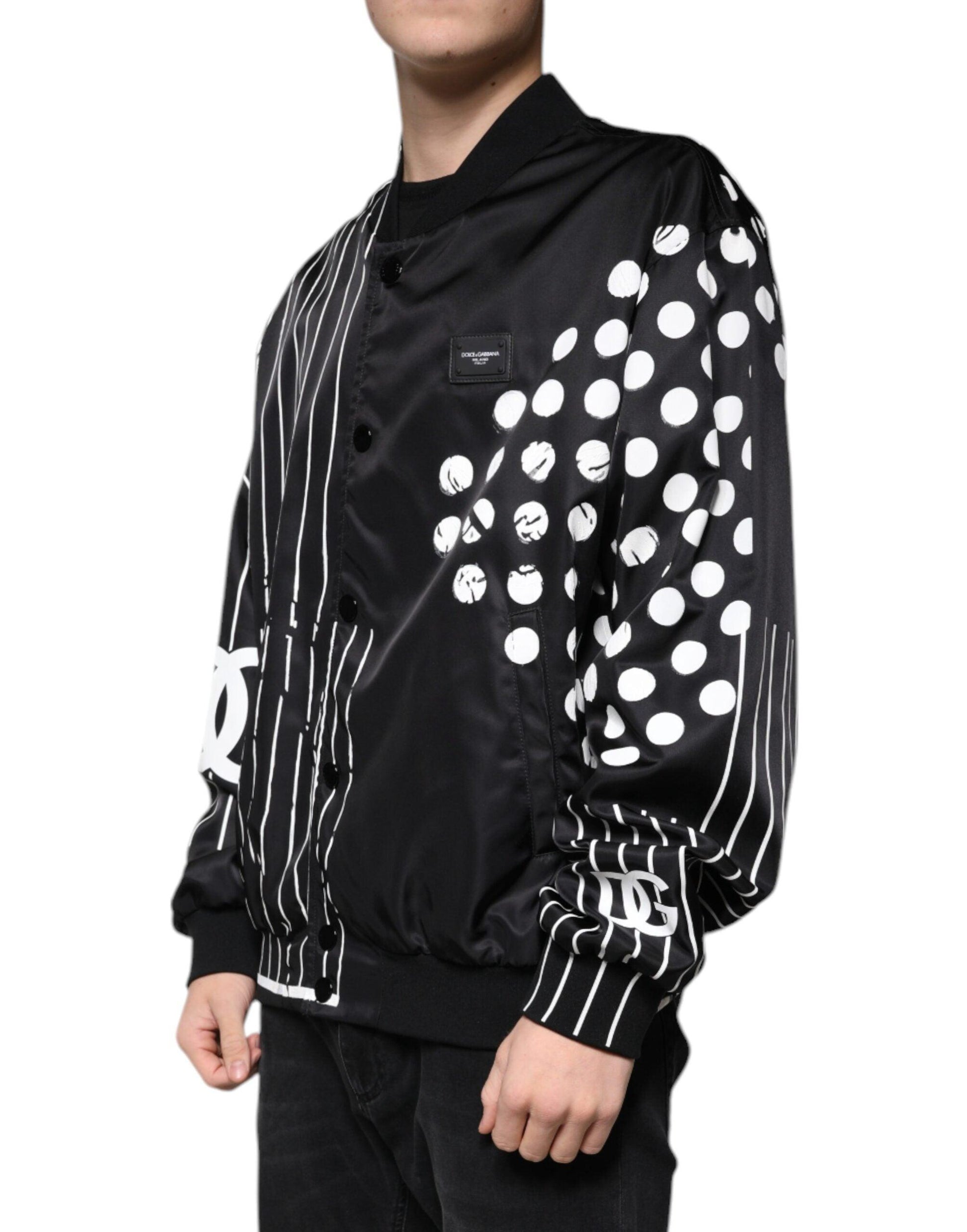 Dolce & Gabbana Black Polka Dot Stripe Nylon Bomber Jacket - Arichezz.store