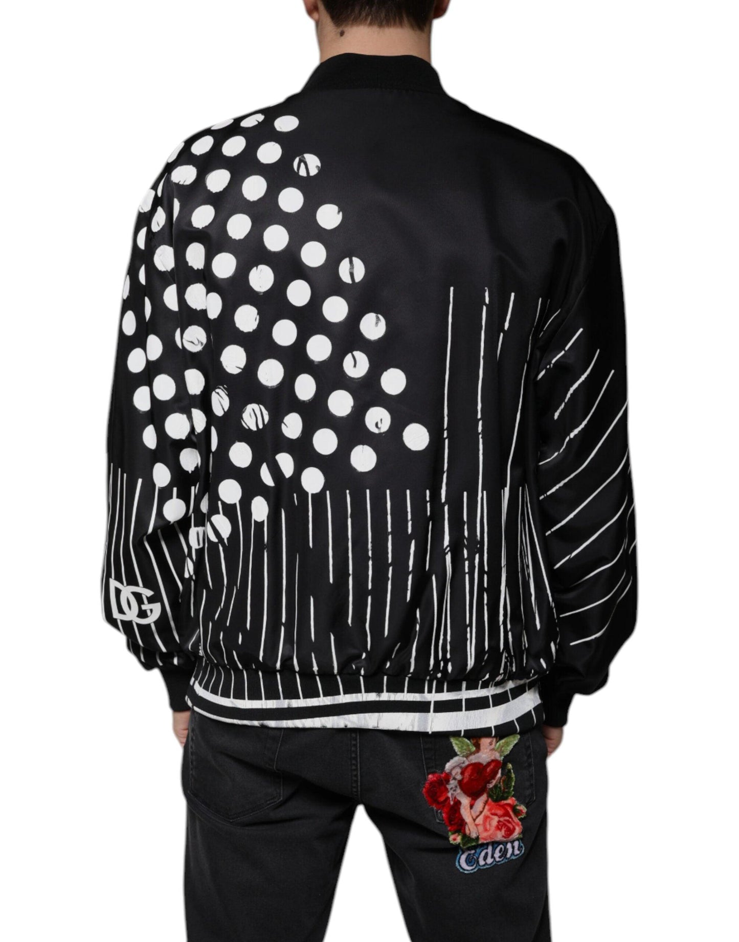 Dolce & Gabbana Black Polka Dot Stripe Nylon Bomber Jacket - Arichezz.store