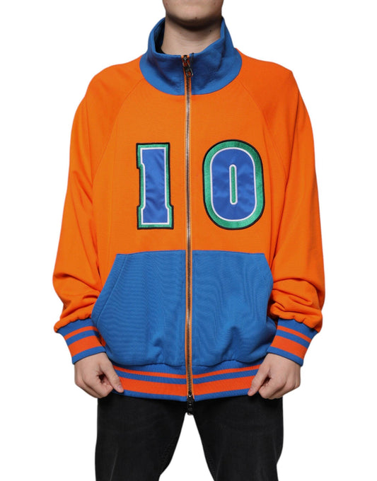 Dolce & Gabbana Orange Blue Full Zip Jersey Bomber Jacket - Arichezz.store