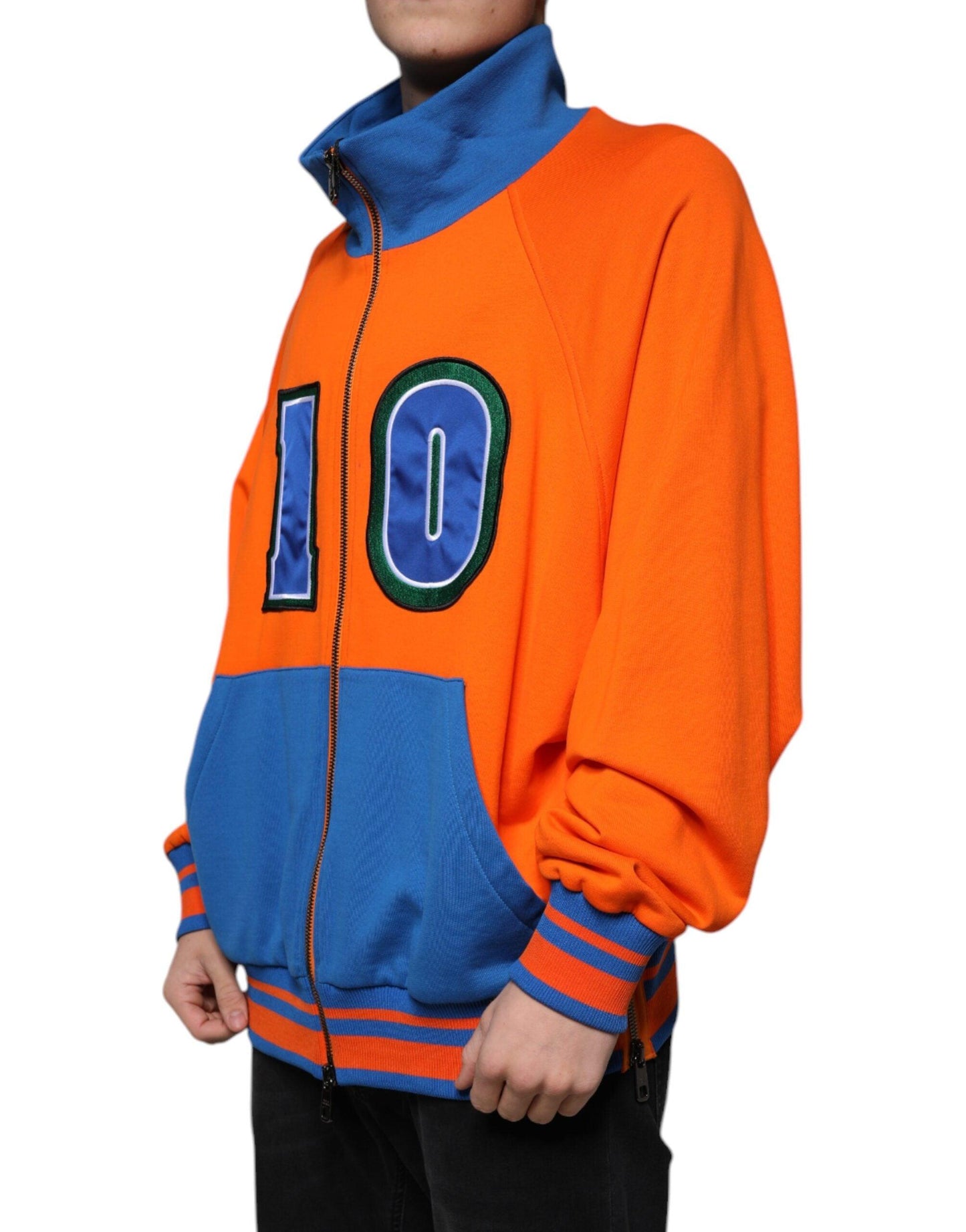 Dolce & Gabbana Orange Blue Full Zip Jersey Bomber Jacket - Arichezz.store