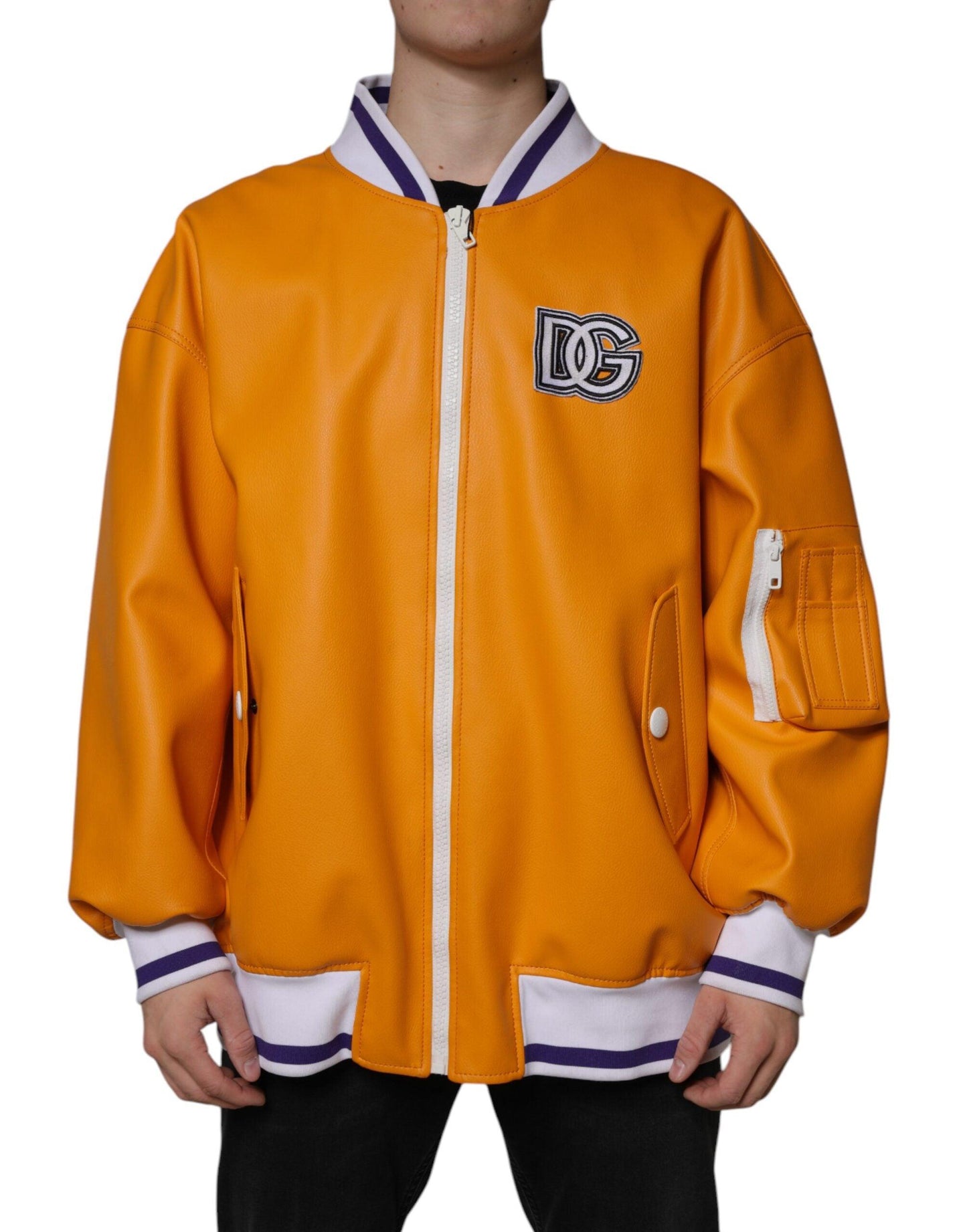 Dolce & Gabbana Orange White Full Zip Jersey Bomber Jacket - Arichezz.store