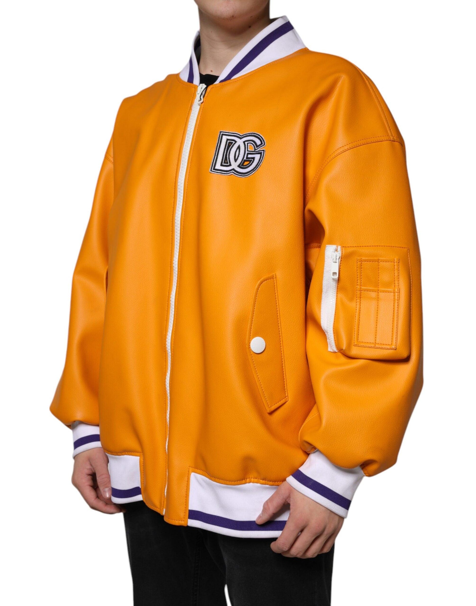 Dolce & Gabbana Orange White Full Zip Jersey Bomber Jacket - Arichezz.store