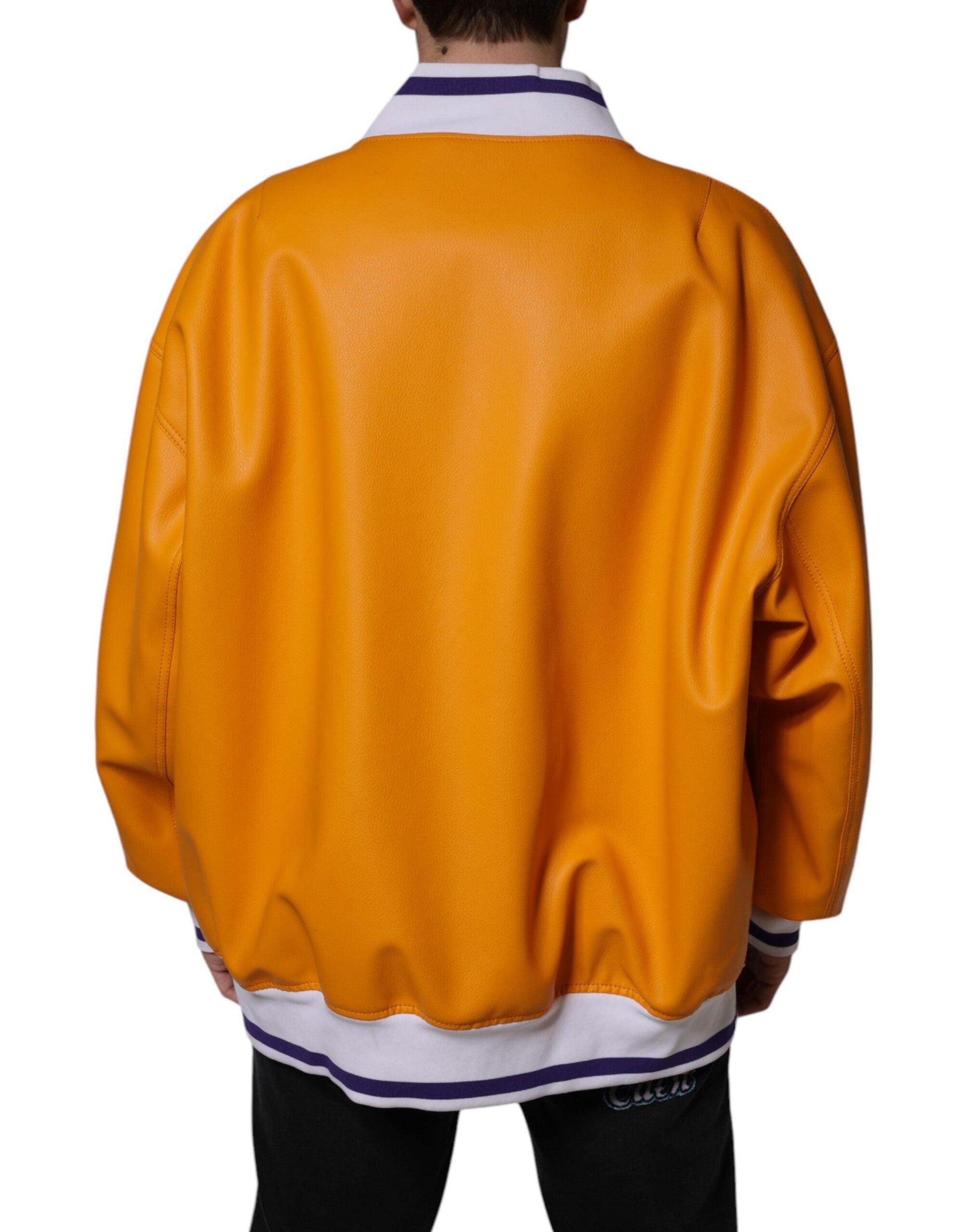 Dolce & Gabbana Orange White Full Zip Jersey Bomber Jacket - Arichezz.store