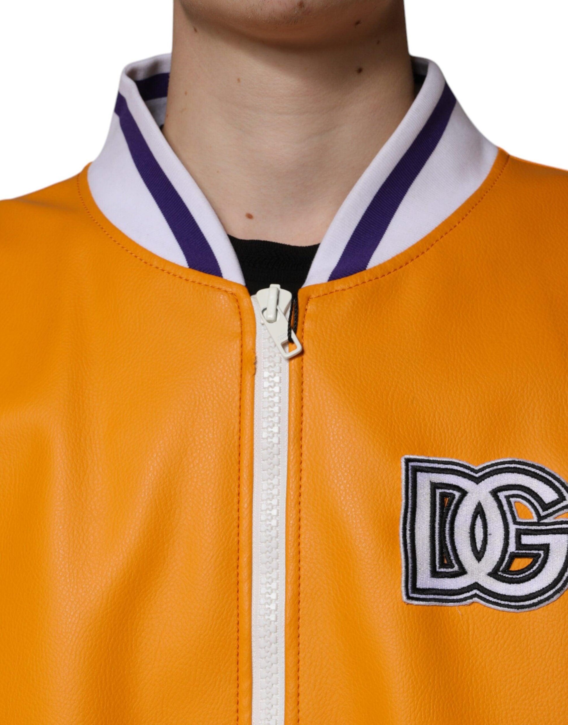 Dolce & Gabbana Orange White Full Zip Jersey Bomber Jacket - Arichezz.store