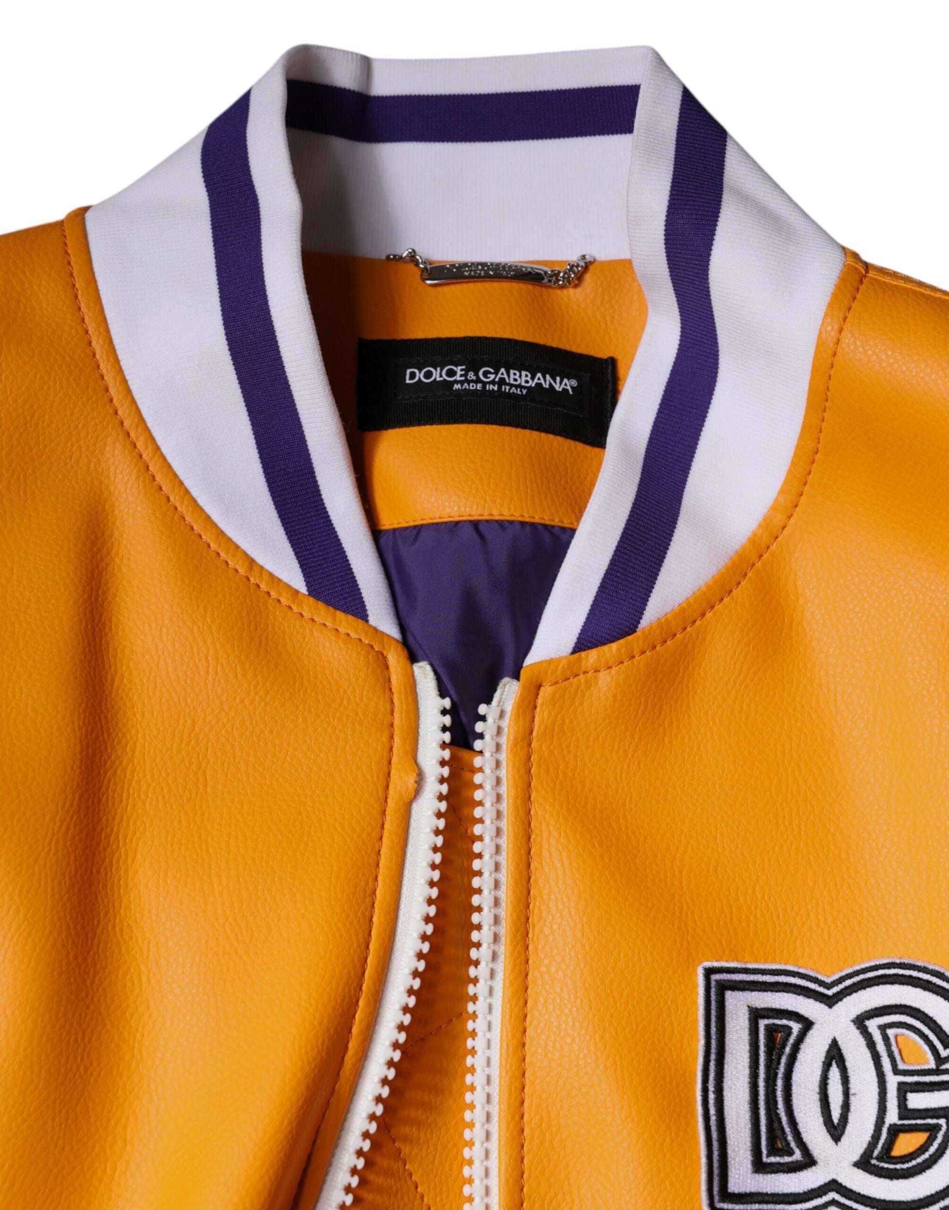 Dolce & Gabbana Orange White Full Zip Jersey Bomber Jacket - Arichezz.store