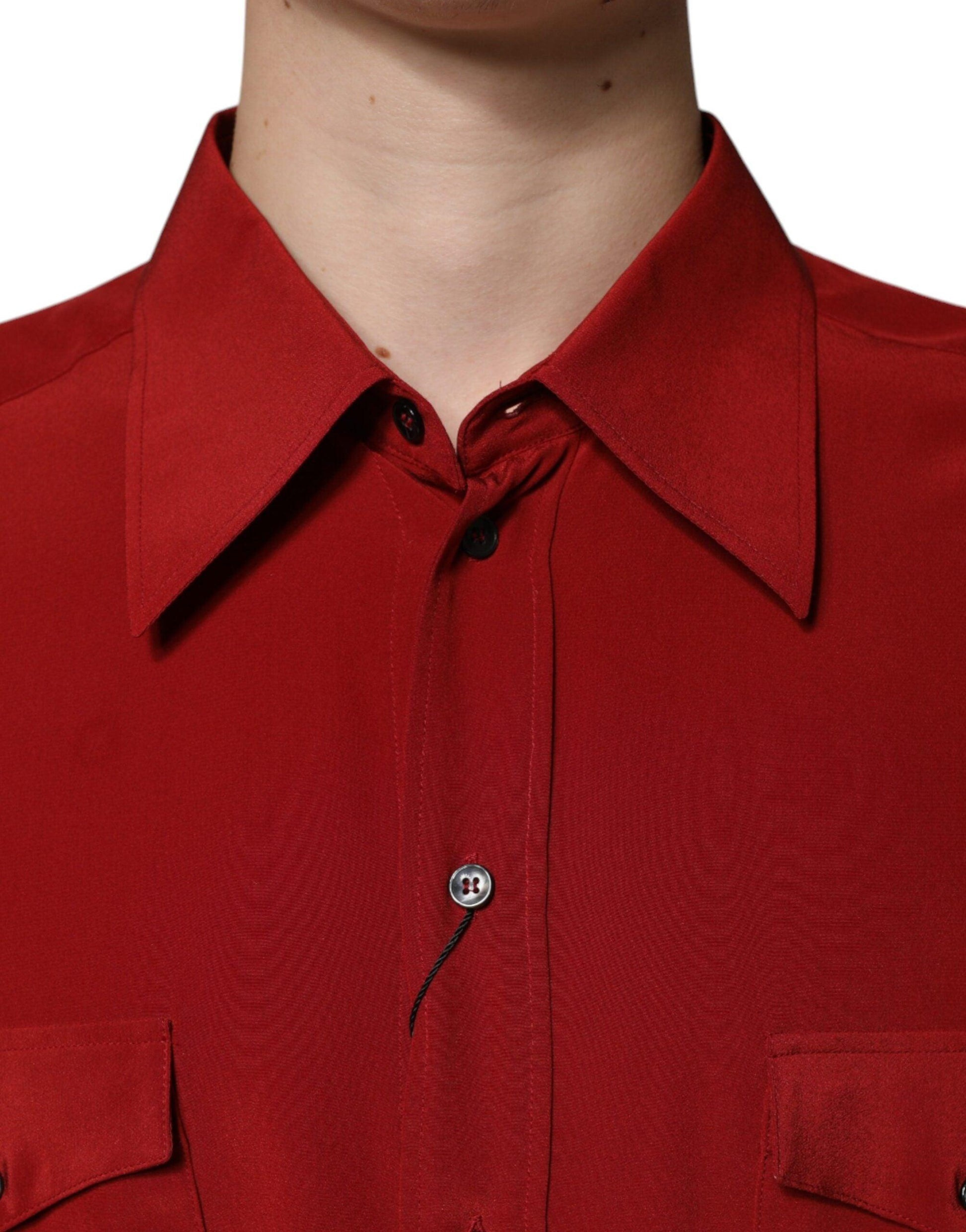 Dolce & Gabbana Red Pink Silk Collared Button Down Shirt - Arichezz.store