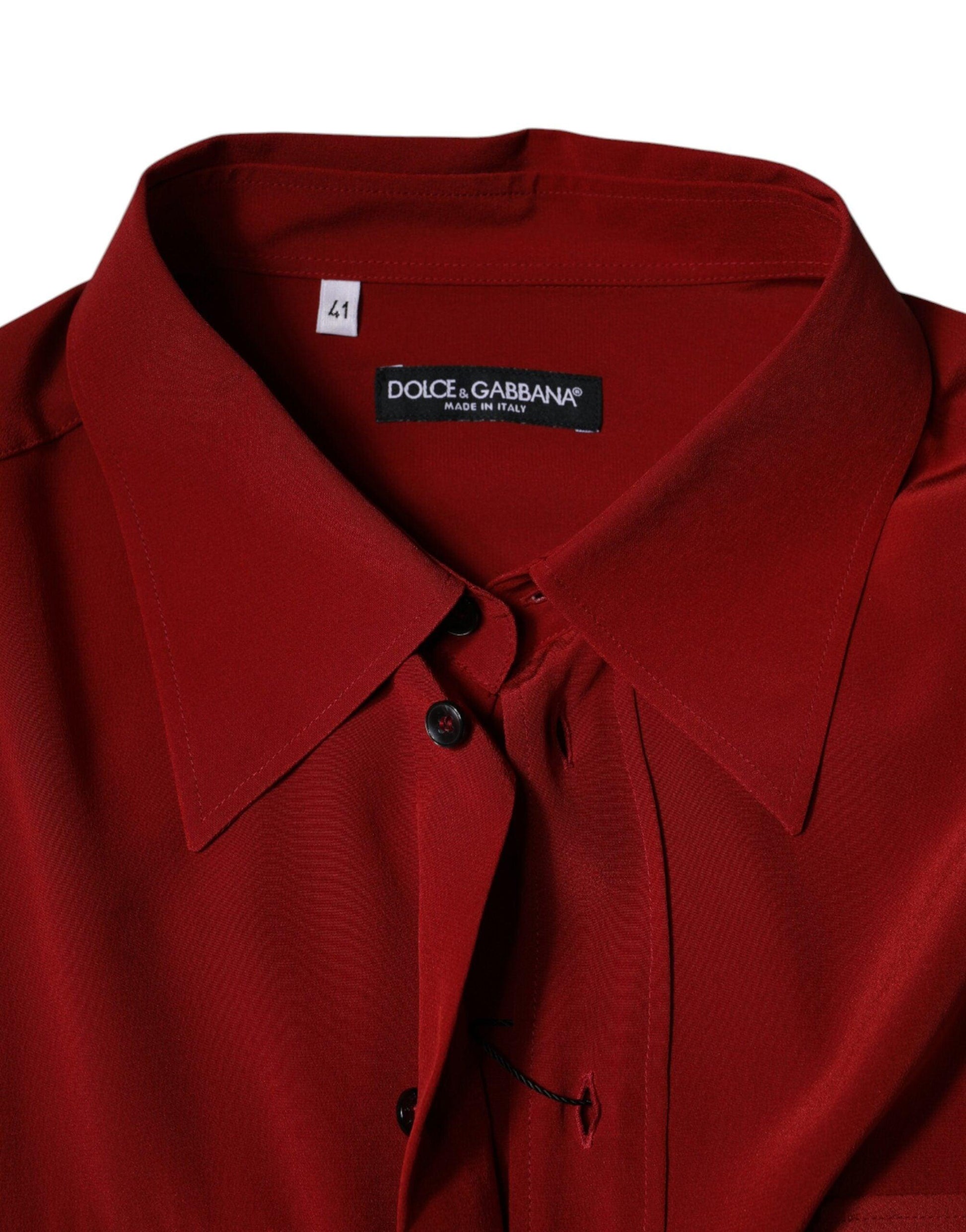 Dolce & Gabbana Red Pink Silk Collared Button Down Shirt - Arichezz.store