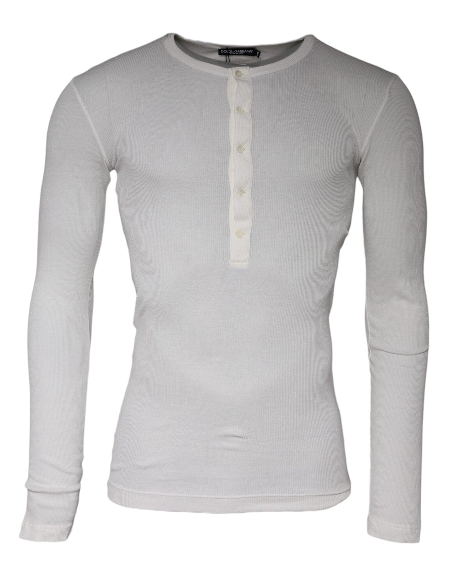 Dolce & Gabbana White Cotton Buttoned Long Sleeves T-shirt - Arichezz.store