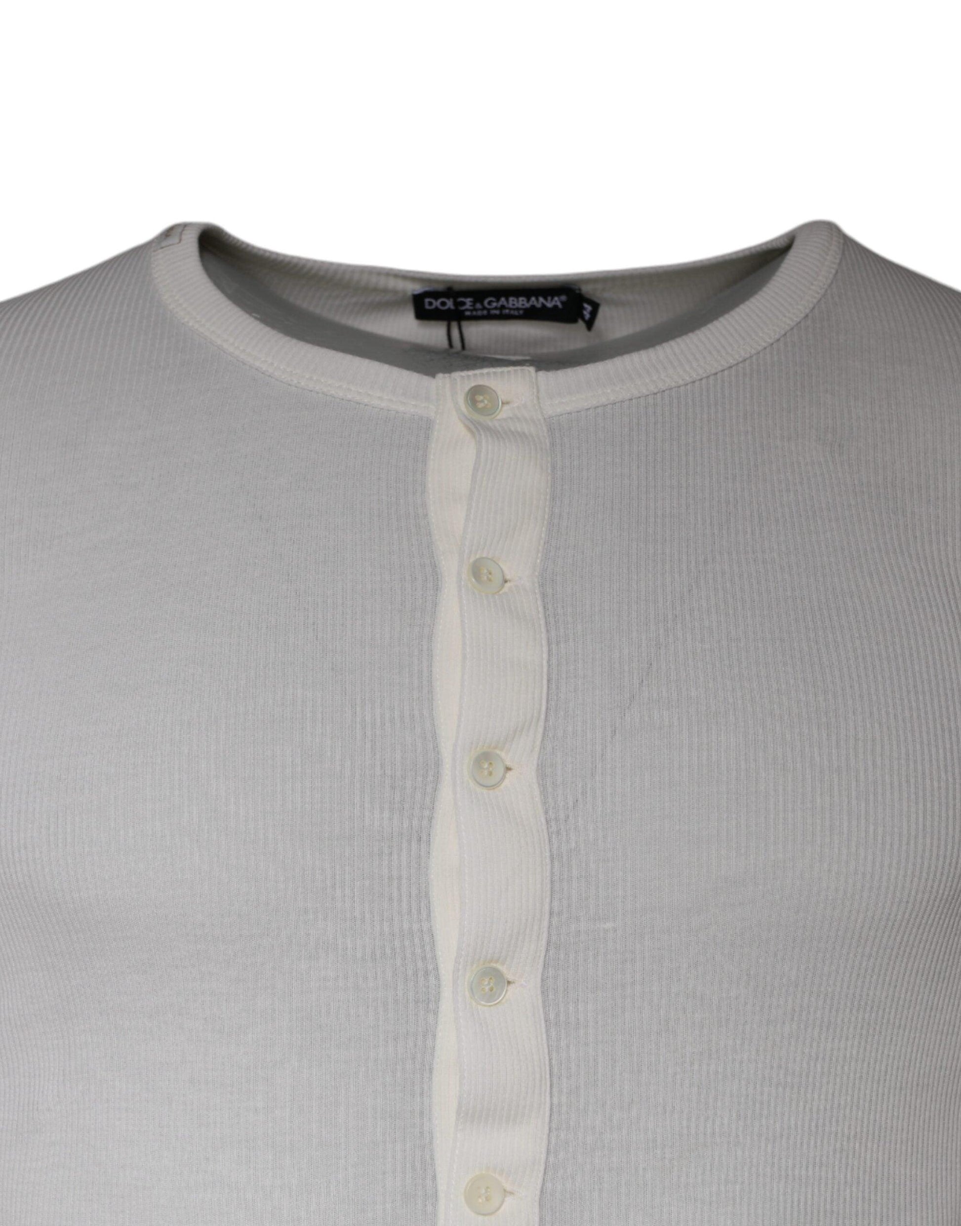 Dolce & Gabbana White Cotton Buttoned Long Sleeves T-shirt - Arichezz.store