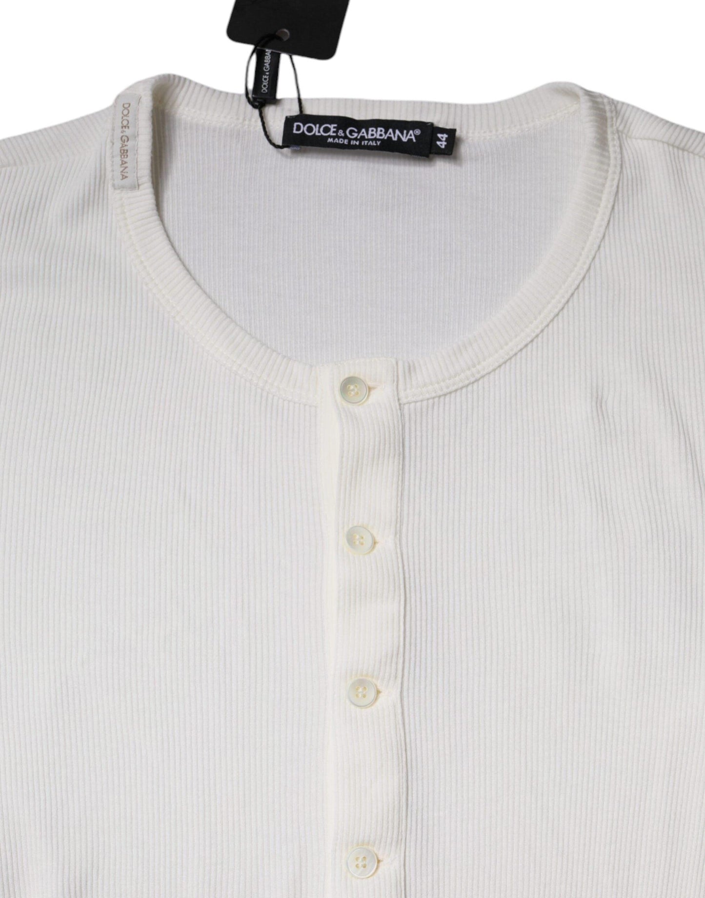 Dolce & Gabbana White Cotton Buttoned Long Sleeves T-shirt - Arichezz.store