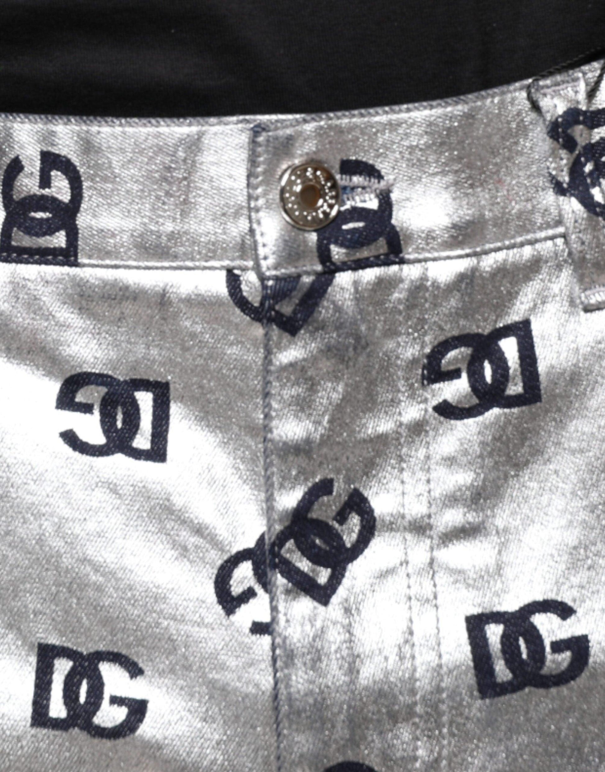 Dolce & Gabbana Silver DG Monogram Skinny Men Denim Jeans - Arichezz.store