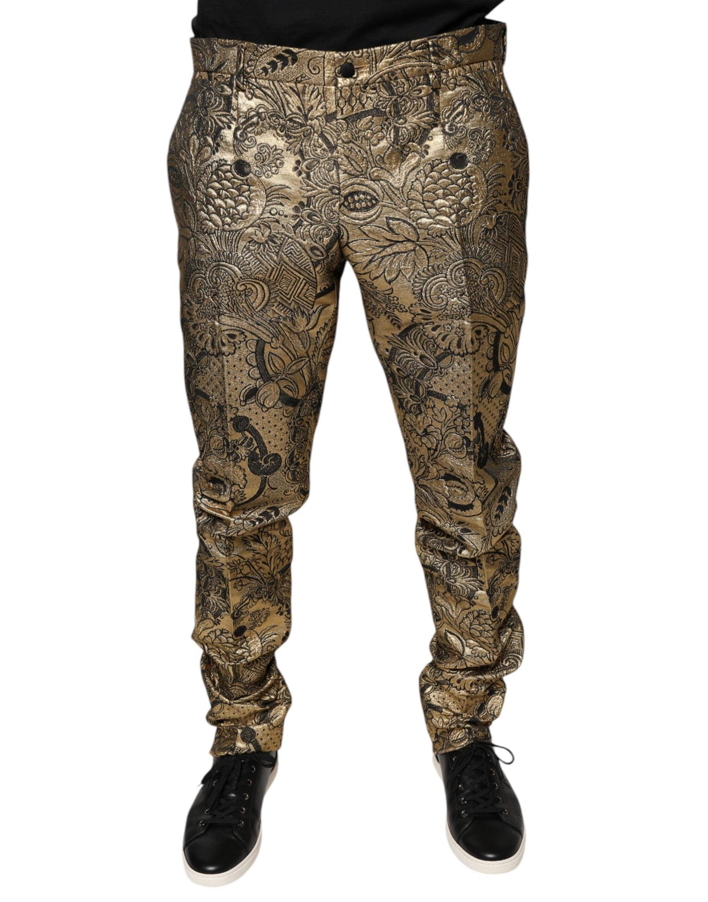 Dolce & Gabbana Gold Floral Jacquard Men Dress Pants - Arichezz.store