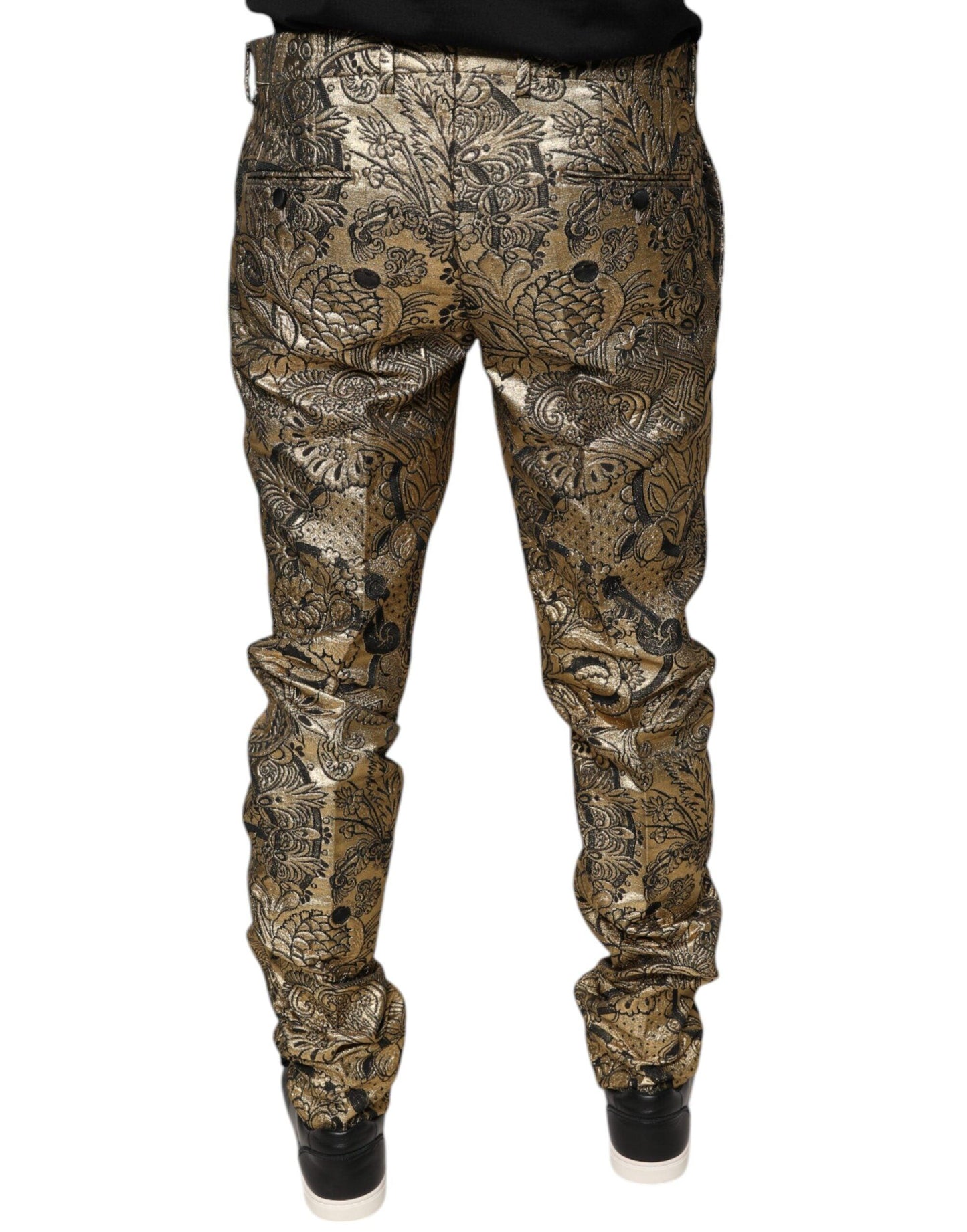 Dolce & Gabbana Gold Floral Jacquard Men Dress Pants - Arichezz.store