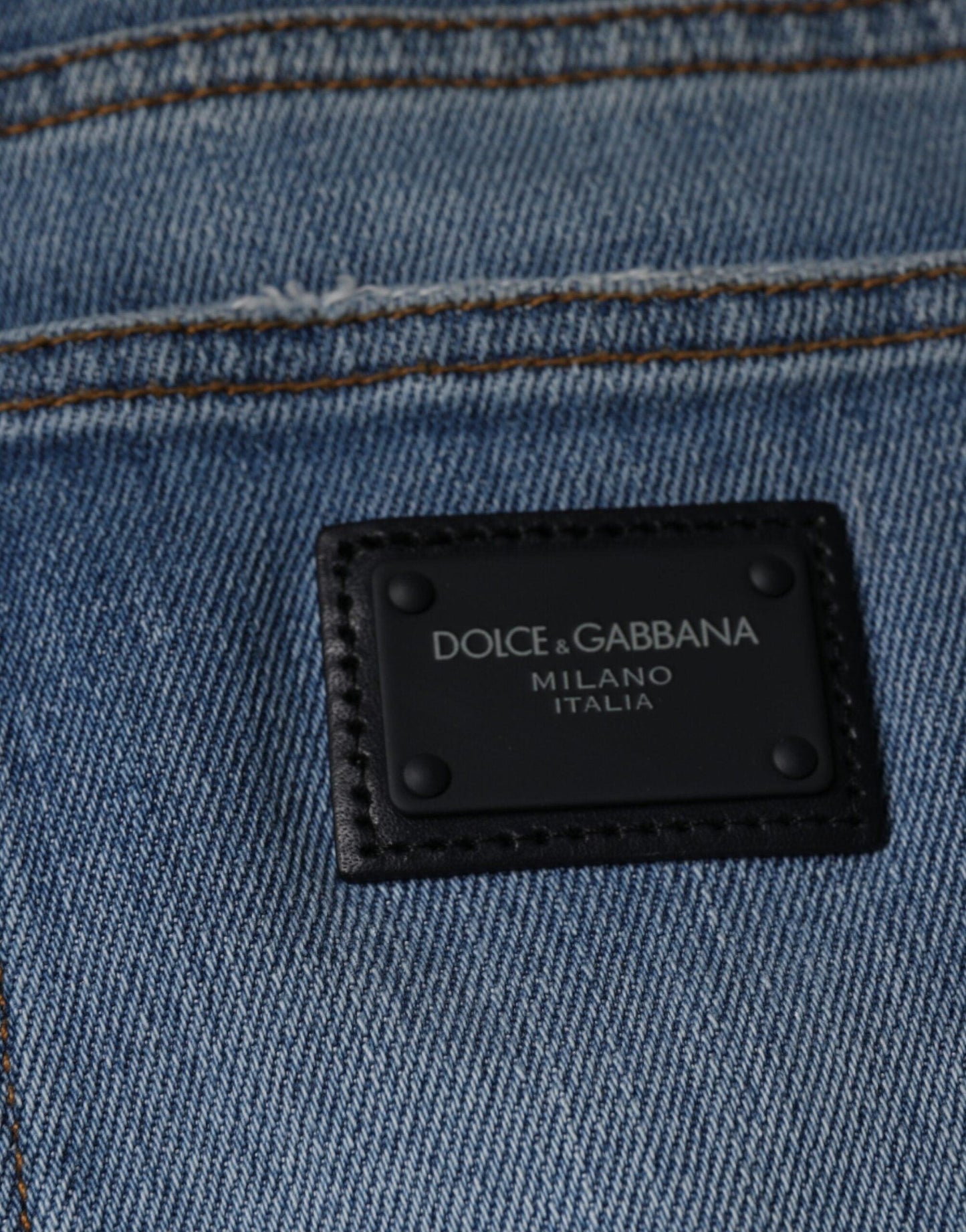 Dolce & Gabbana Blue Cotton Stretch Skinny Denim GOLD Jeans - Arichezz.store