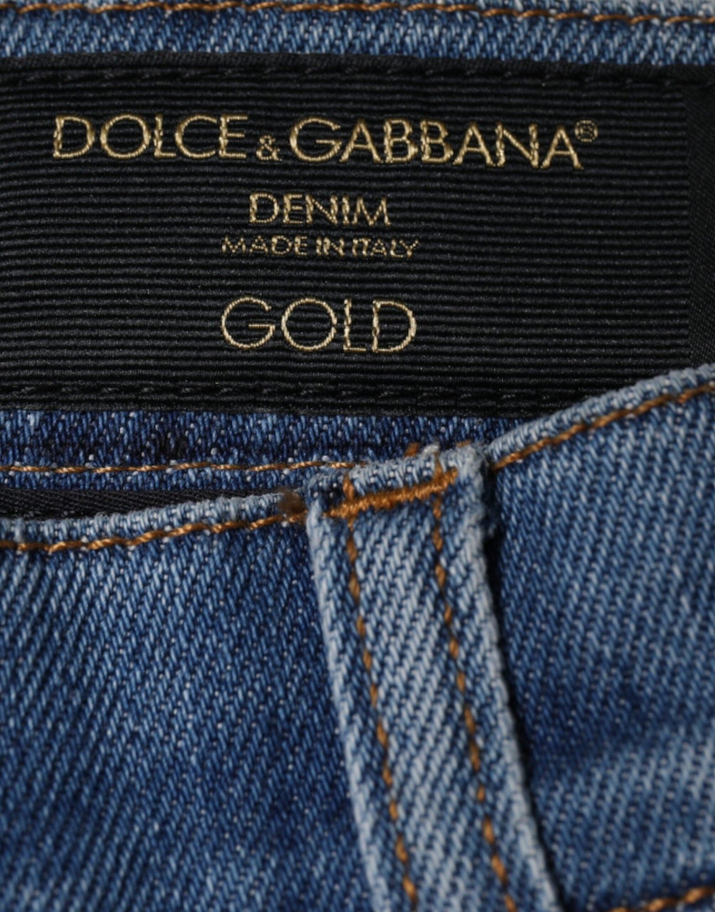 Dolce & Gabbana Blue Cotton Stretch Skinny Denim GOLD Jeans - Arichezz.store