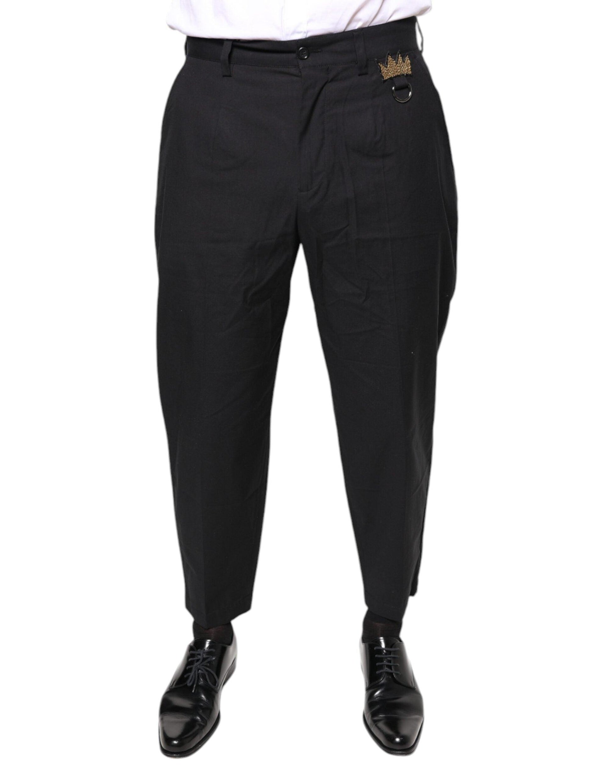 Dolce & Gabbana Black Crown Cotton Dress Pants - Arichezz.store