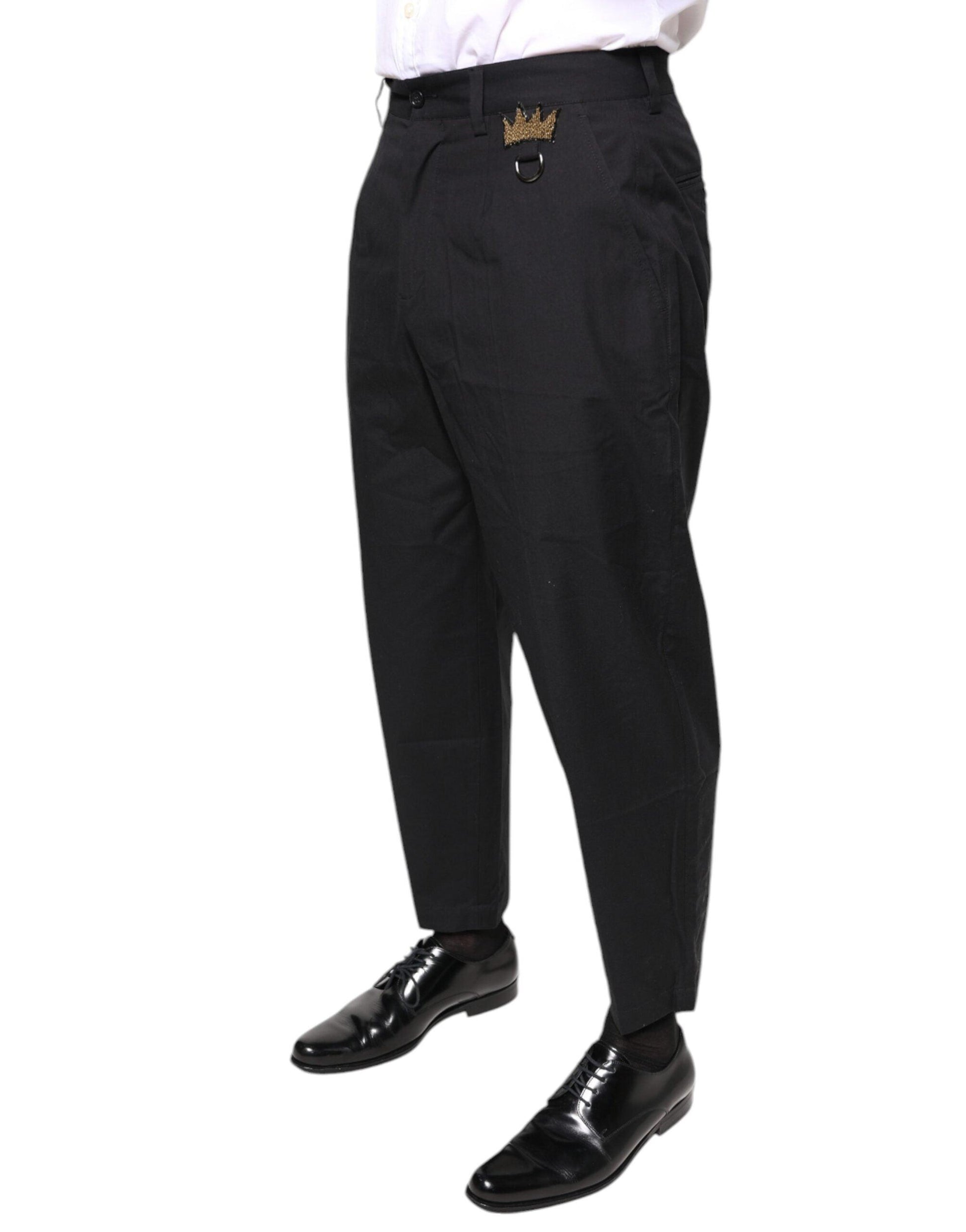 Dolce & Gabbana Black Crown Cotton Dress Pants - Arichezz.store