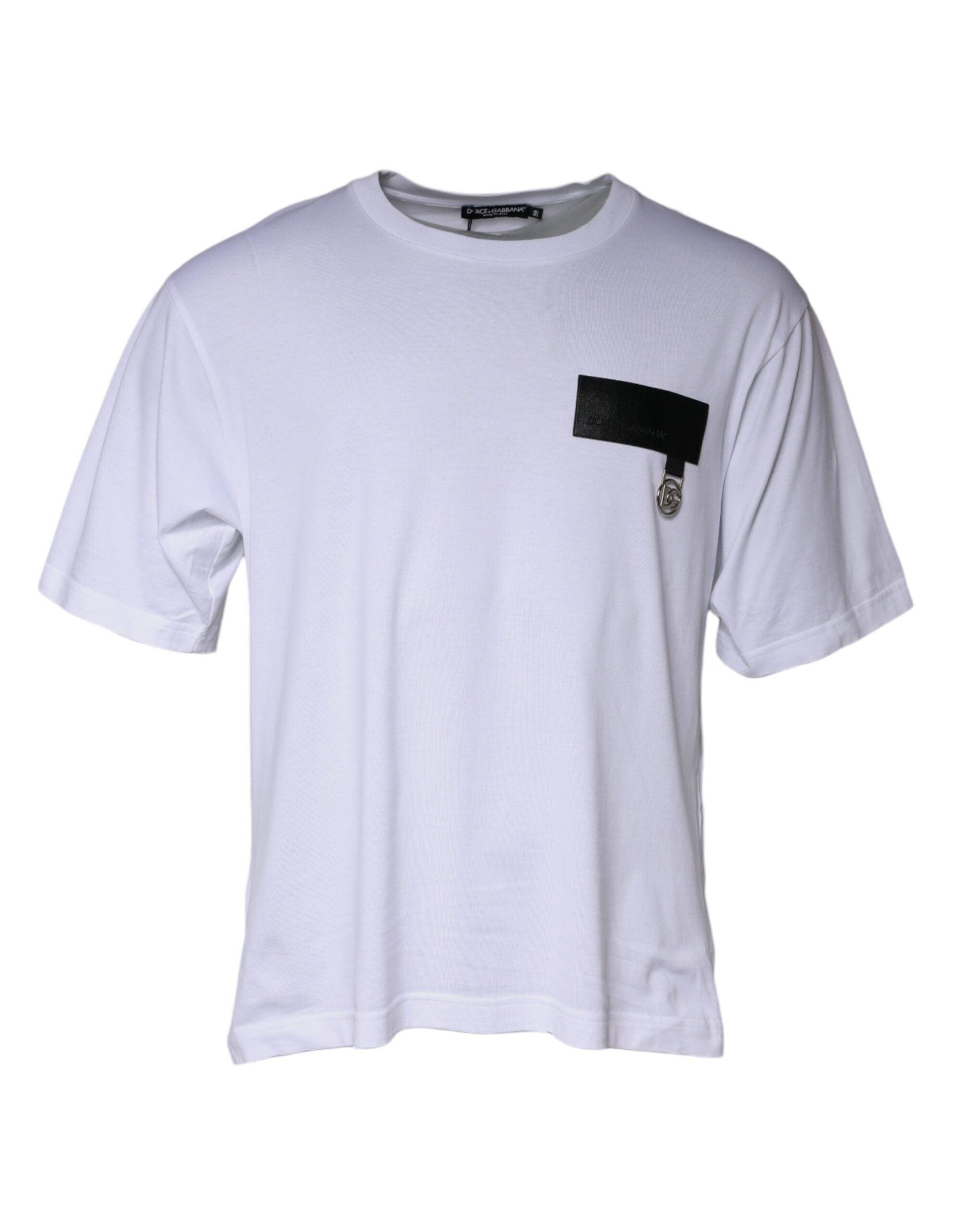 Dolce & Gabbana White Logo Patch Cotton Crew Neck T-shirt - Arichezz.store