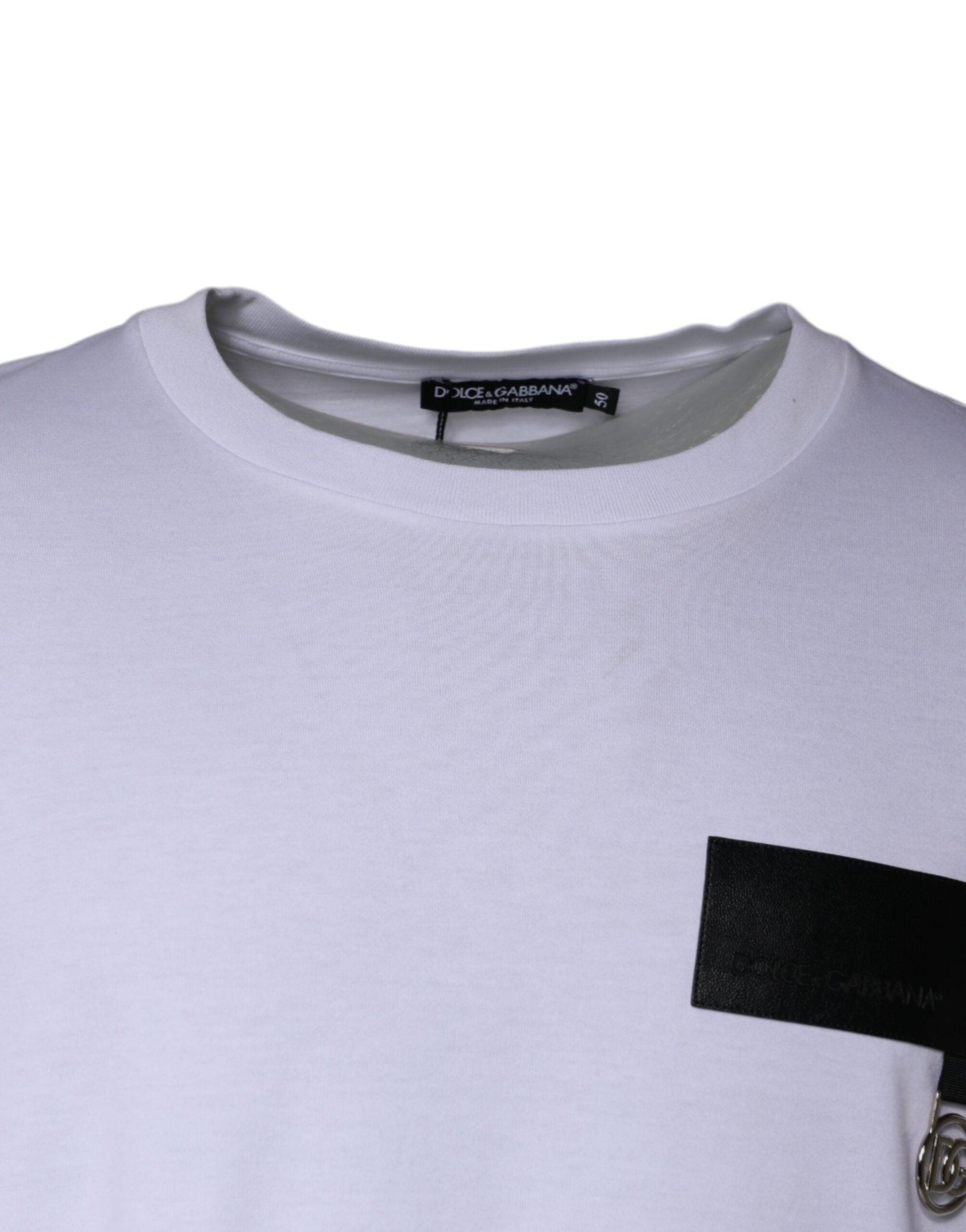 Dolce & Gabbana White Logo Patch Cotton Crew Neck T-shirt - Arichezz.store