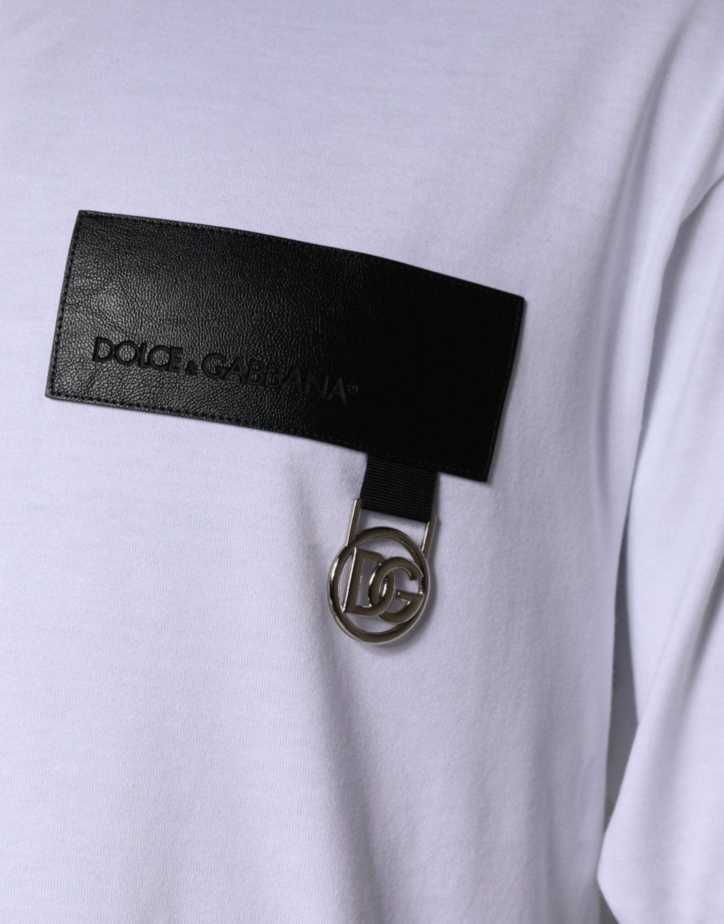 Dolce & Gabbana White Logo Patch Cotton Crew Neck T-shirt - Arichezz.store