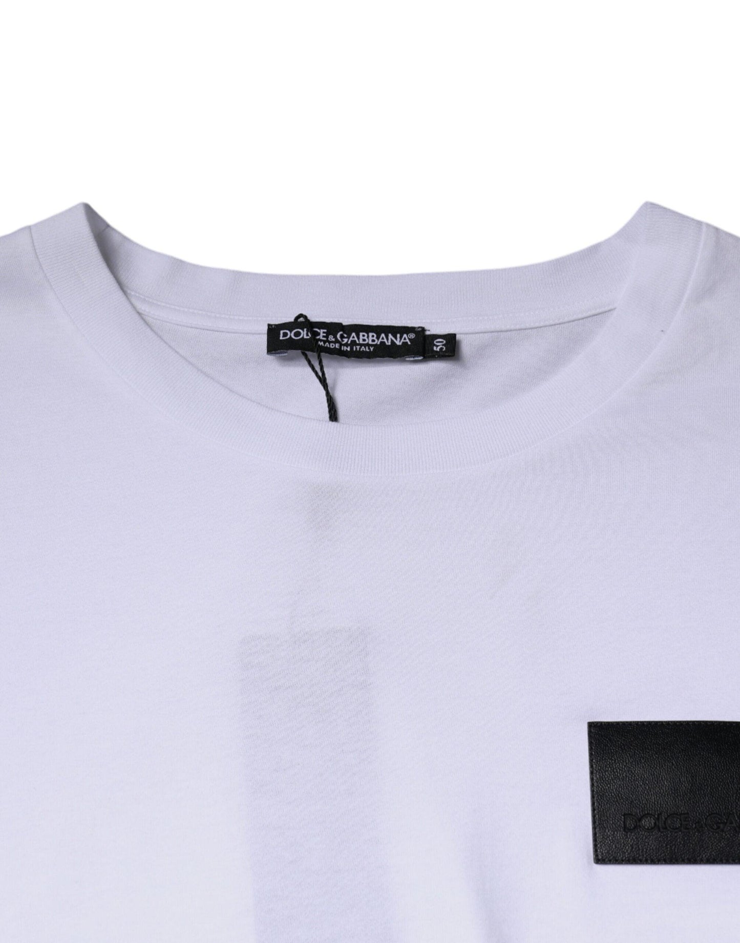 Dolce & Gabbana White Logo Patch Cotton Crew Neck T-shirt - Arichezz.store