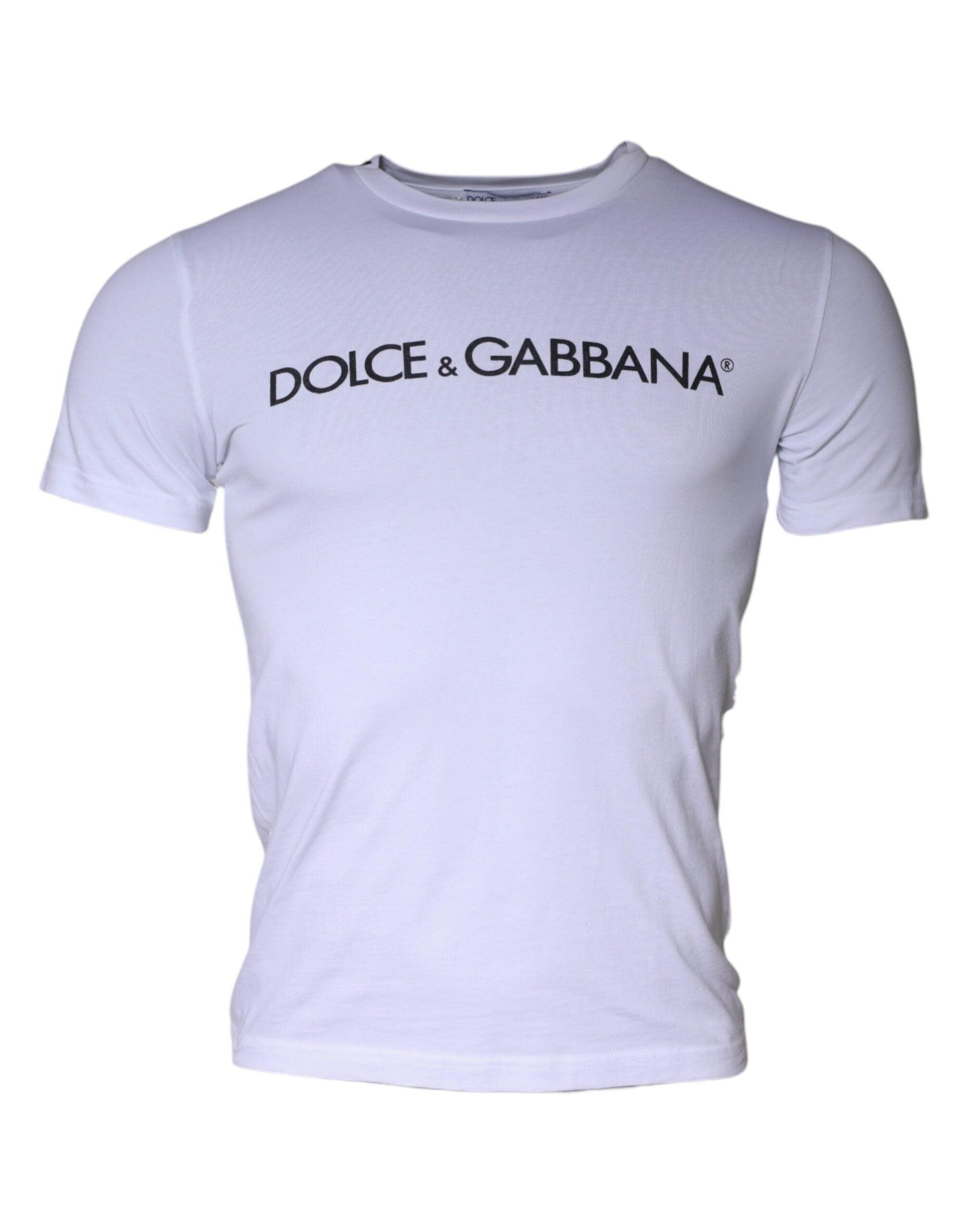 Dolce & Gabbana White Logo Print Cotton Crew Neck T-shirt - Arichezz.store