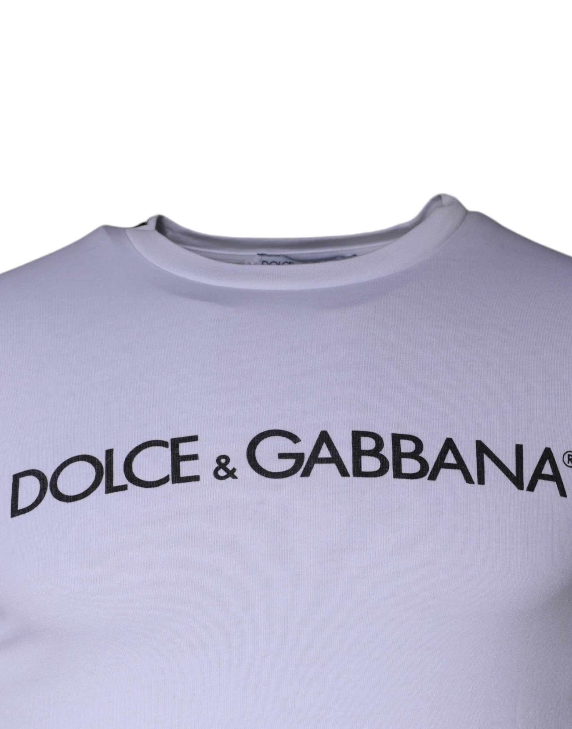 Dolce & Gabbana White Logo Print Cotton Crew Neck T-shirt - Arichezz.store