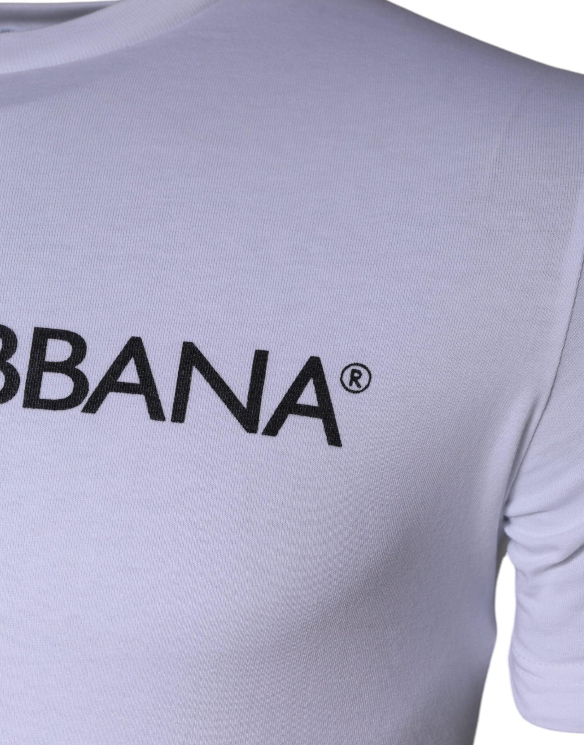 Dolce & Gabbana White Logo Print Cotton Crew Neck T-shirt - Arichezz.store