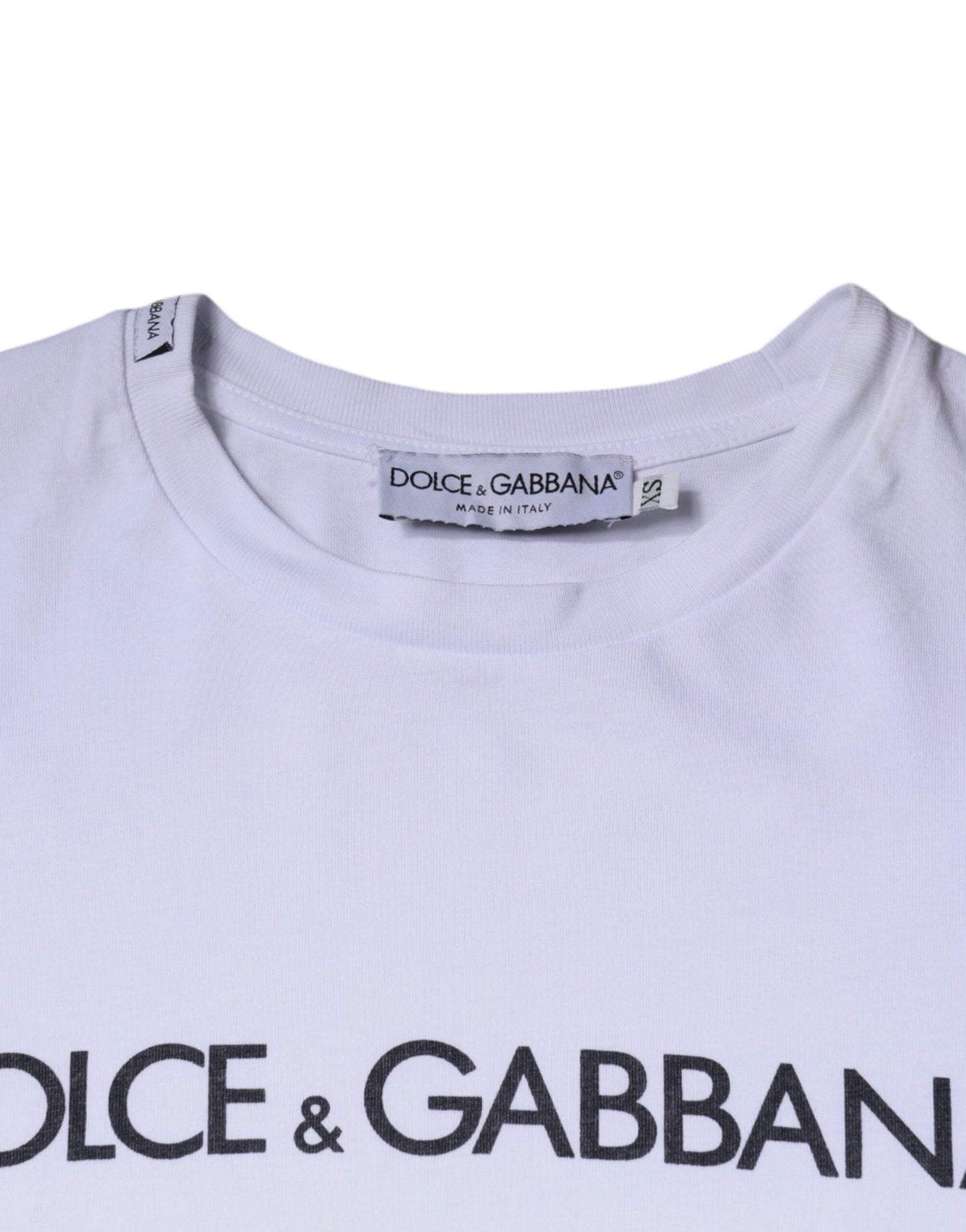 Dolce & Gabbana White Logo Print Cotton Crew Neck T-shirt - Arichezz.store