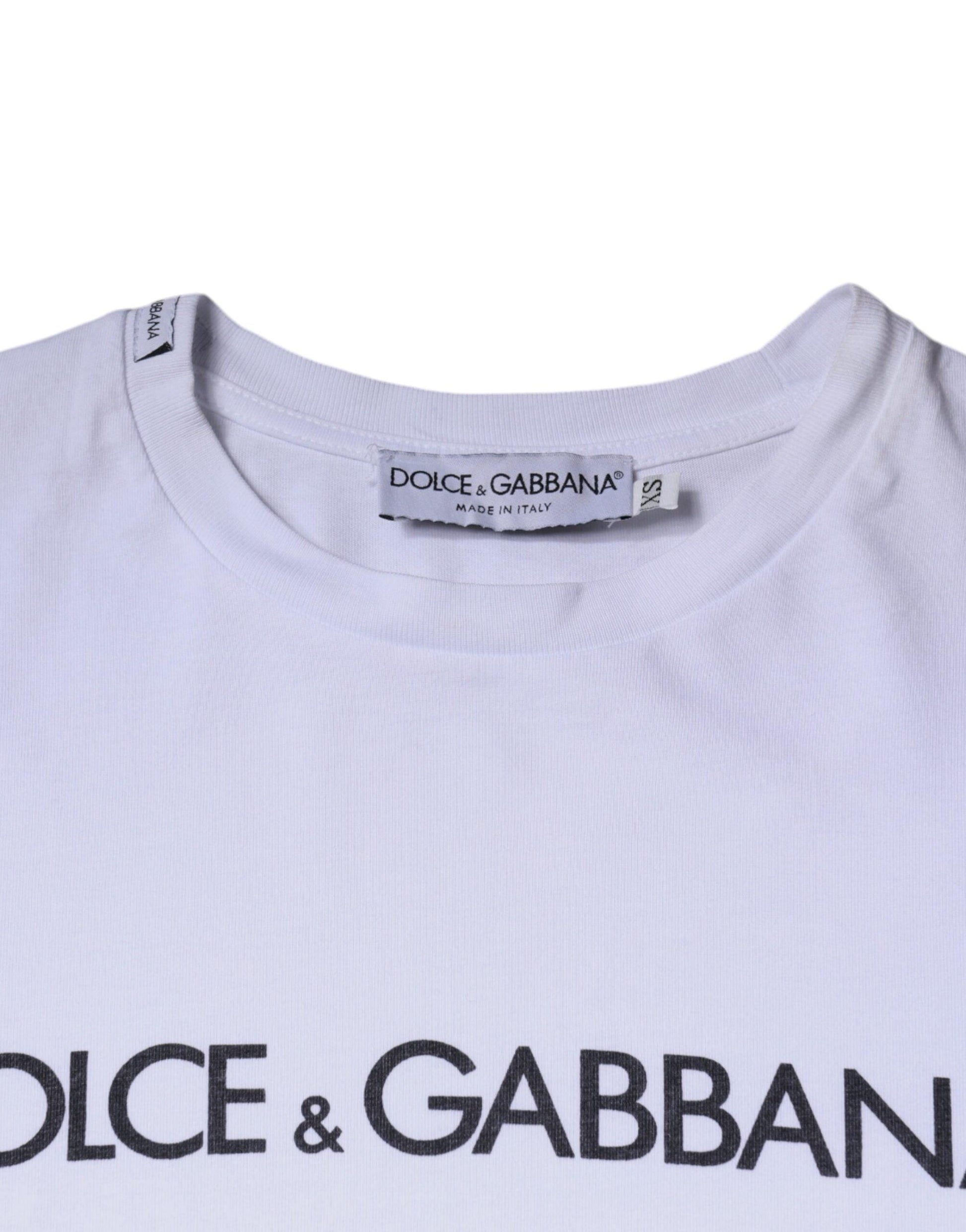 Dolce & Gabbana White Logo Print Cotton Crew Neck T-shirt - Arichezz.store