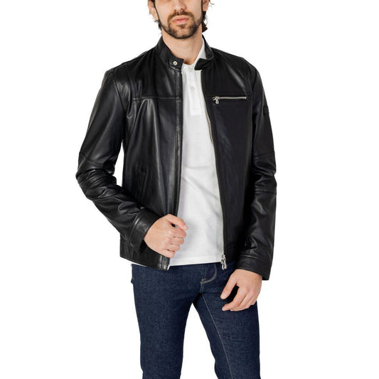 Peuterey Black Leather Jacket - Arichezz.store