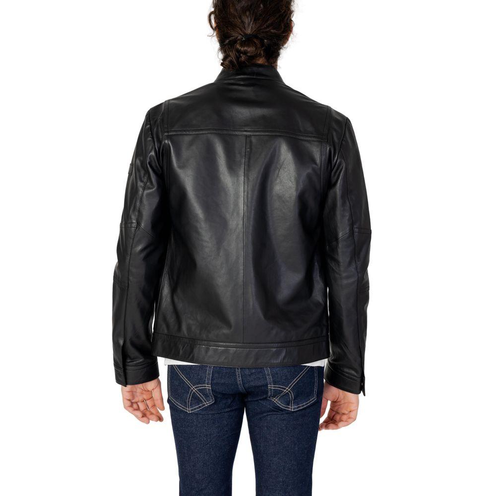 Peuterey Black Leather Jacket - Arichezz.store