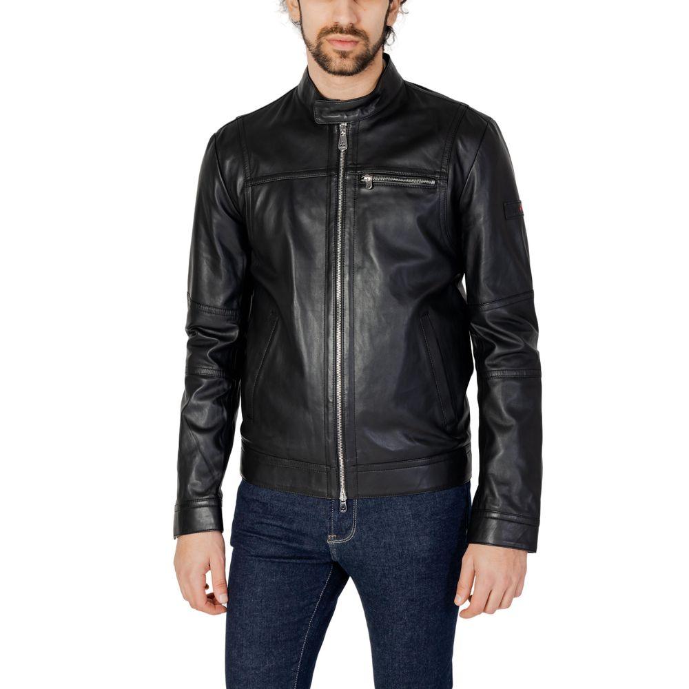 Peuterey Black Leather Jacket - Arichezz.store