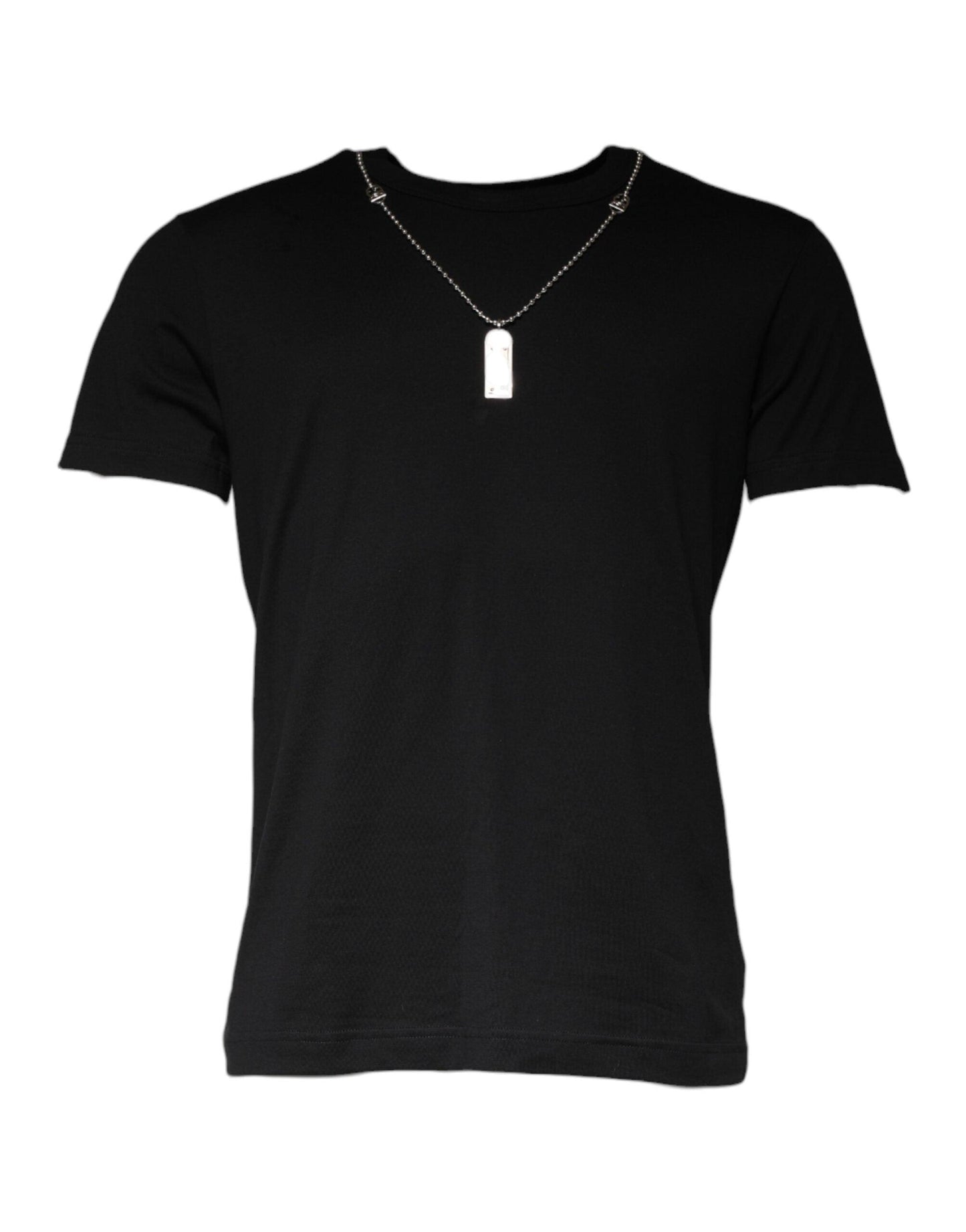 Dolce & Gabbana Black Cotton Necklace Embellished T-shirt - Arichezz.store