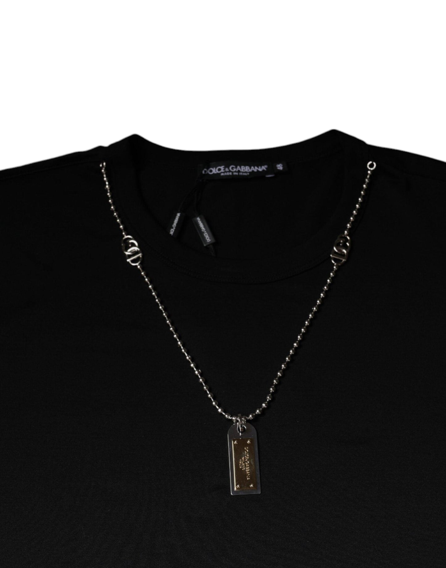 Dolce & Gabbana Black Cotton Necklace Embellished T-shirt - Arichezz.store