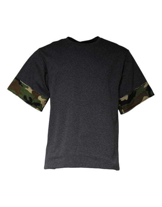 Dolce & Gabbana Dark Gray Camouflage Crew Neck T-shirt - Arichezz.store