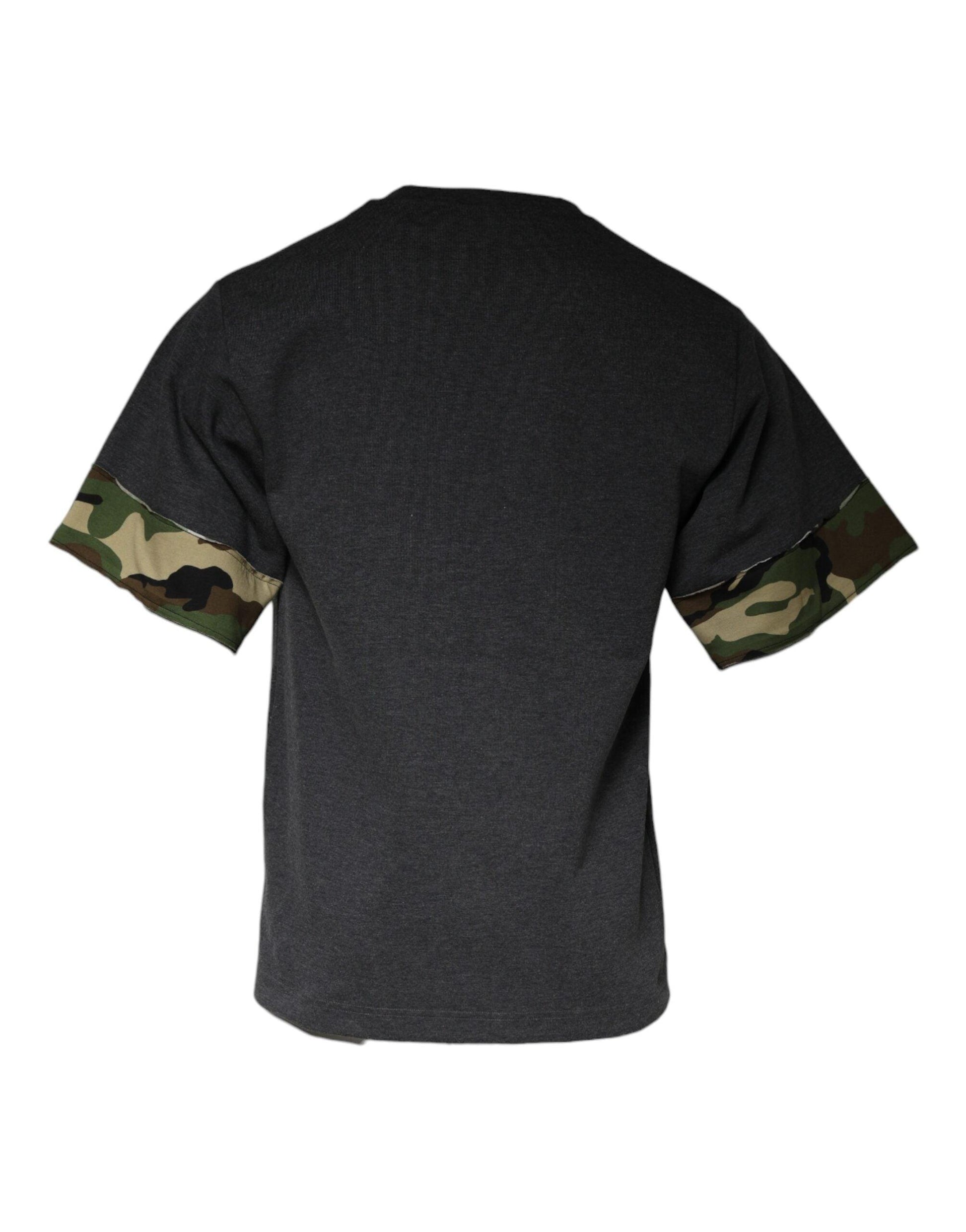 Dolce & Gabbana Dark Gray Camouflage Crew Neck T-shirt - Arichezz.store