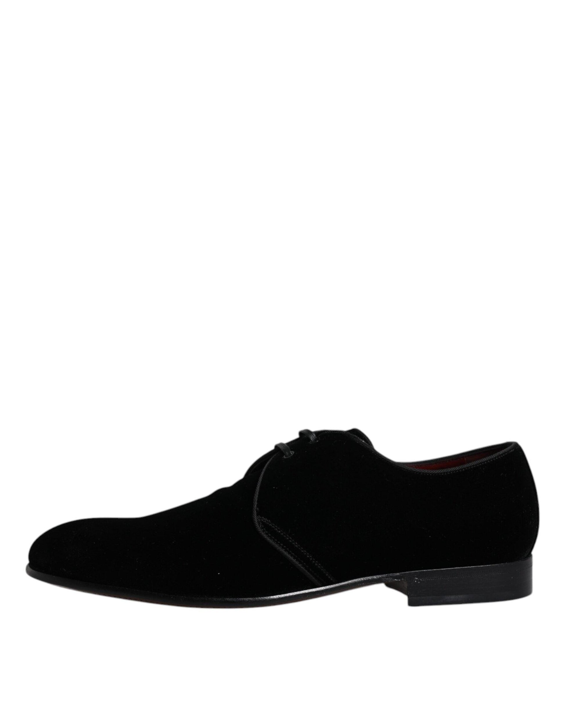 Dolce & Gabbana Black Velvet Leather Lace Up Derby Shoes - Arichezz.store