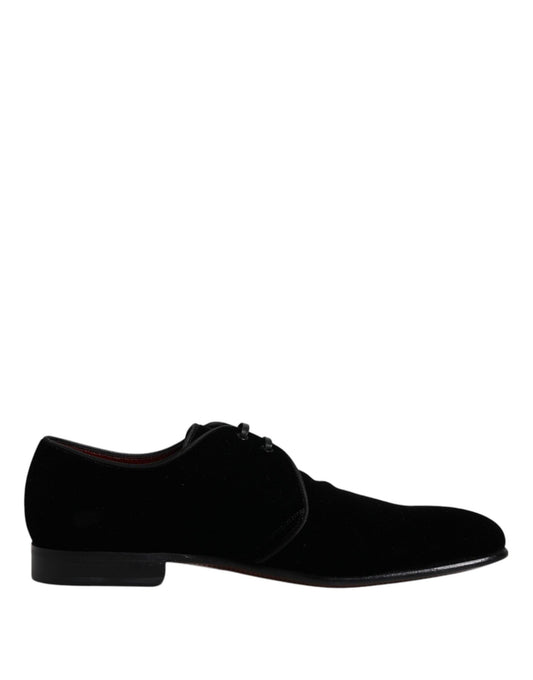 Dolce & Gabbana Black Velvet Leather Lace Up Derby Shoes - Arichezz.store