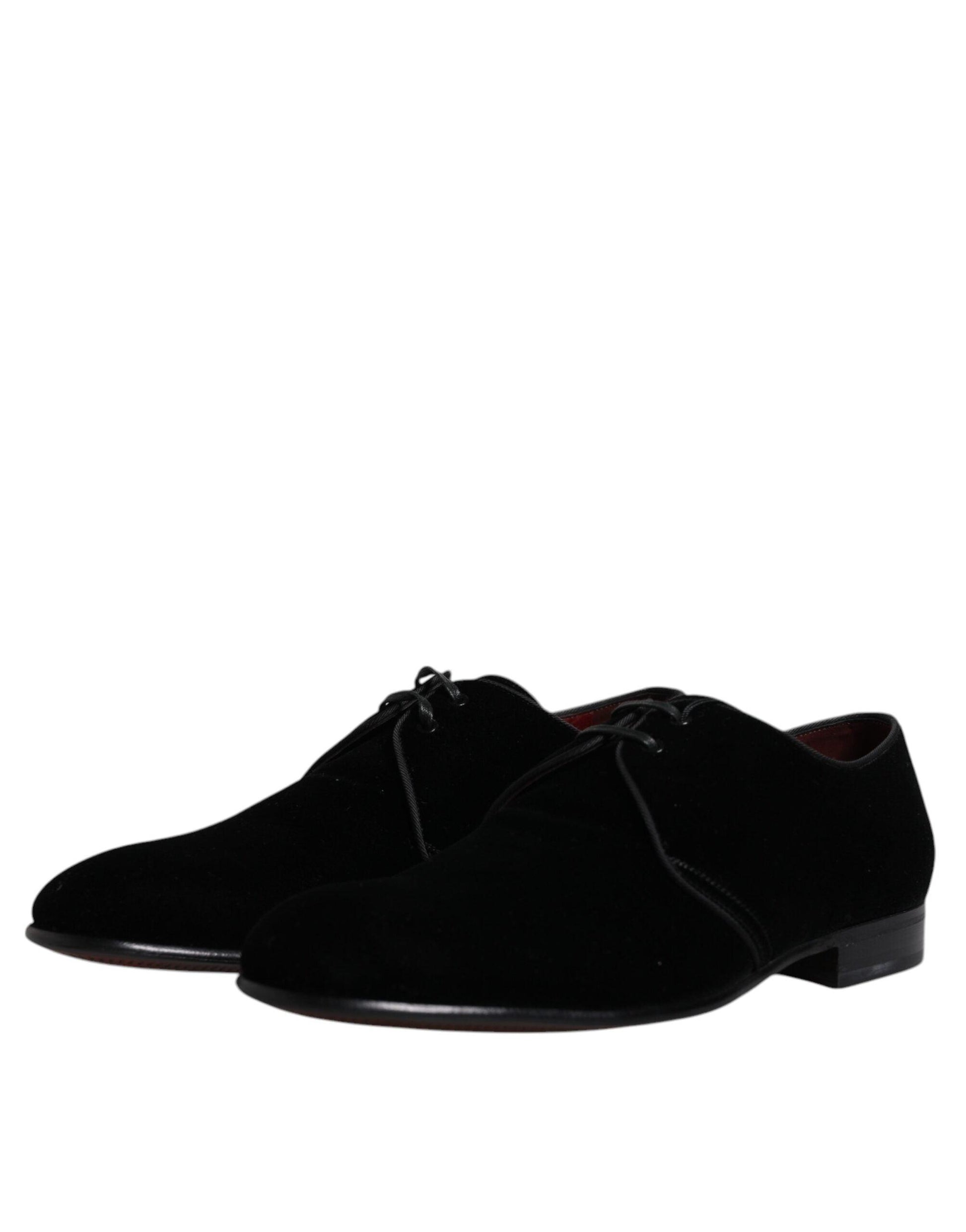 Dolce & Gabbana Black Velvet Leather Lace Up Men Derby Shoes - Arichezz.store