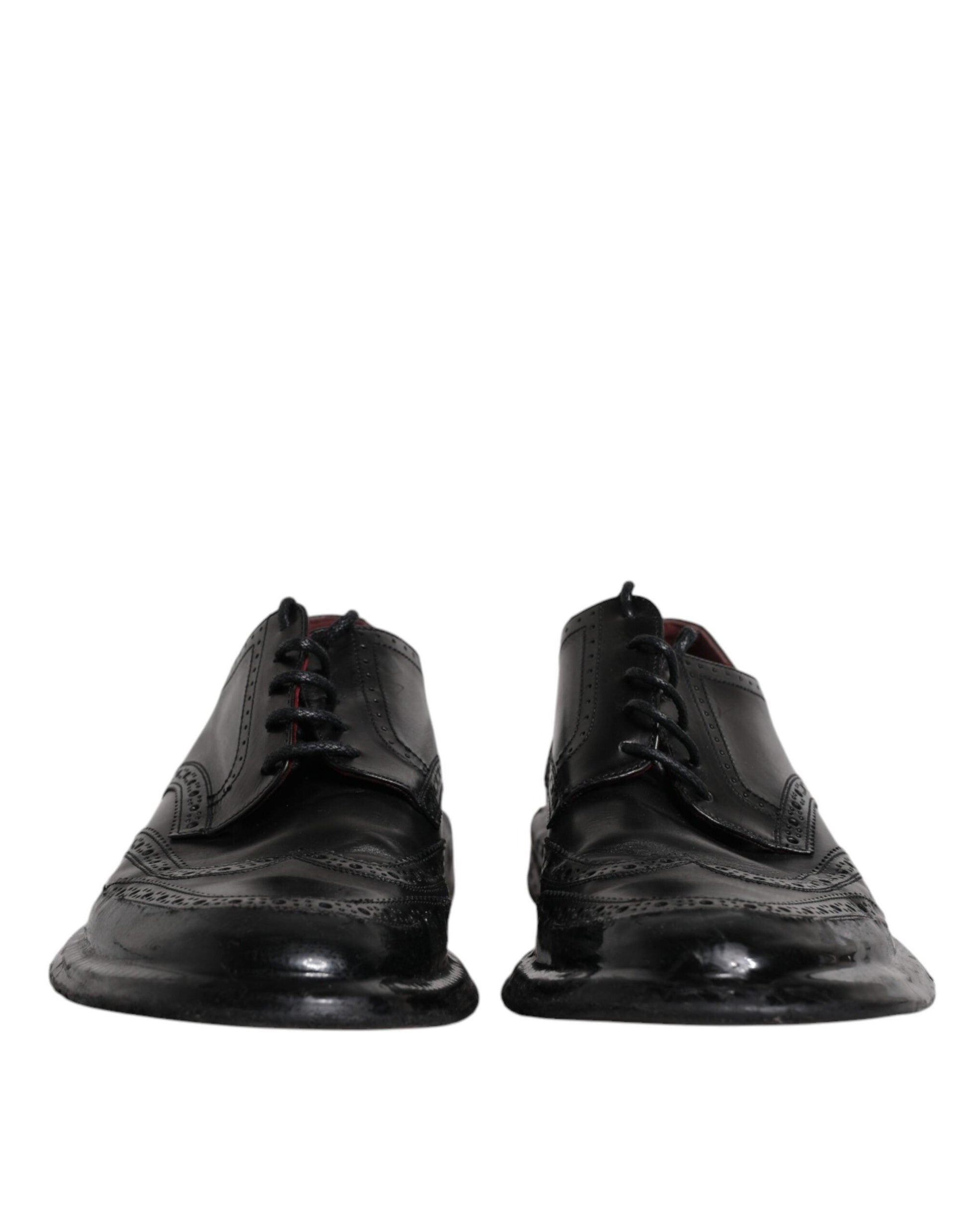 Dolce & Gabbana Black Leather Derby Wingtip Formal Shoes - Arichezz.store