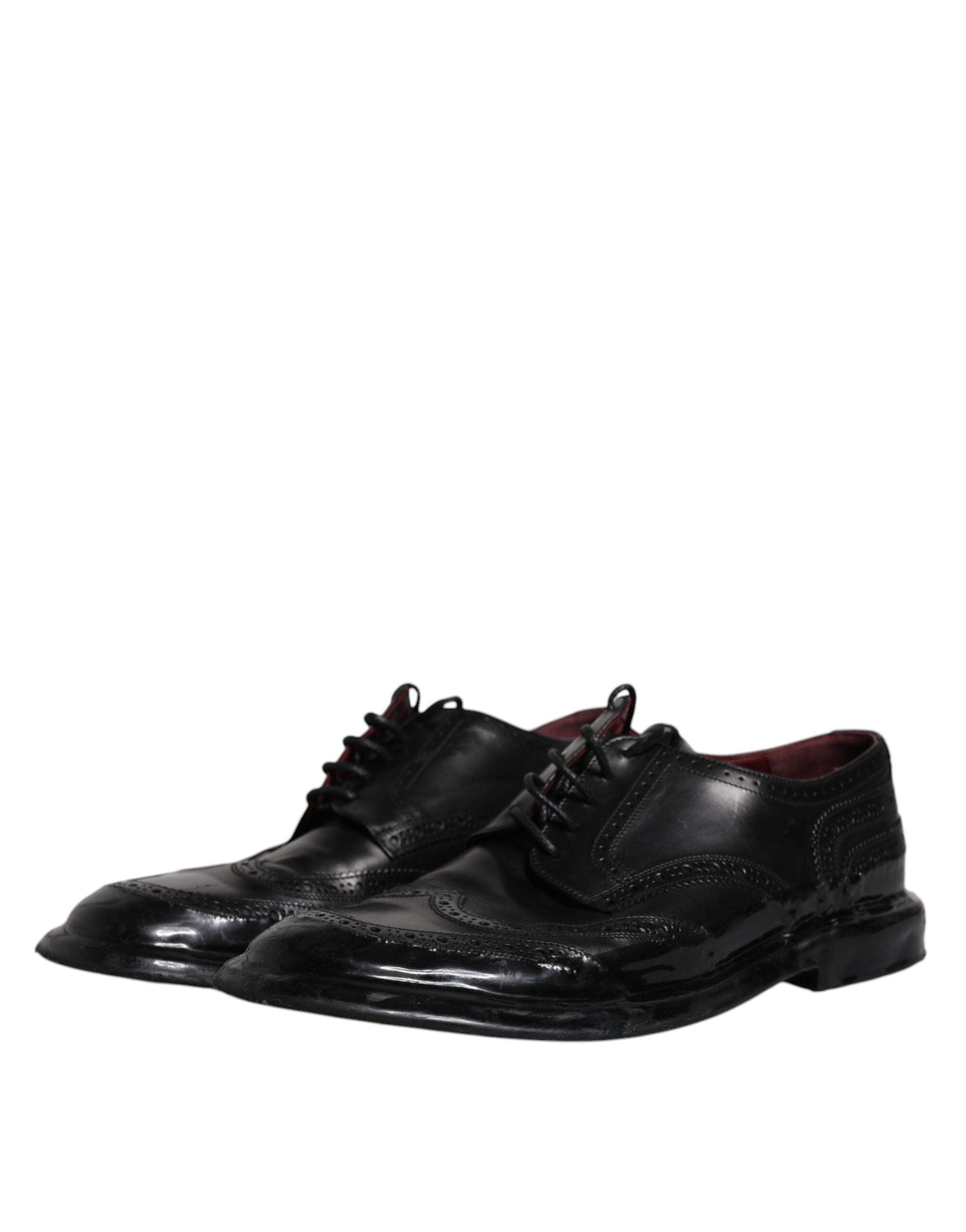 Dolce & Gabbana Black Leather Derby Wingtip Formal Shoes - Arichezz.store