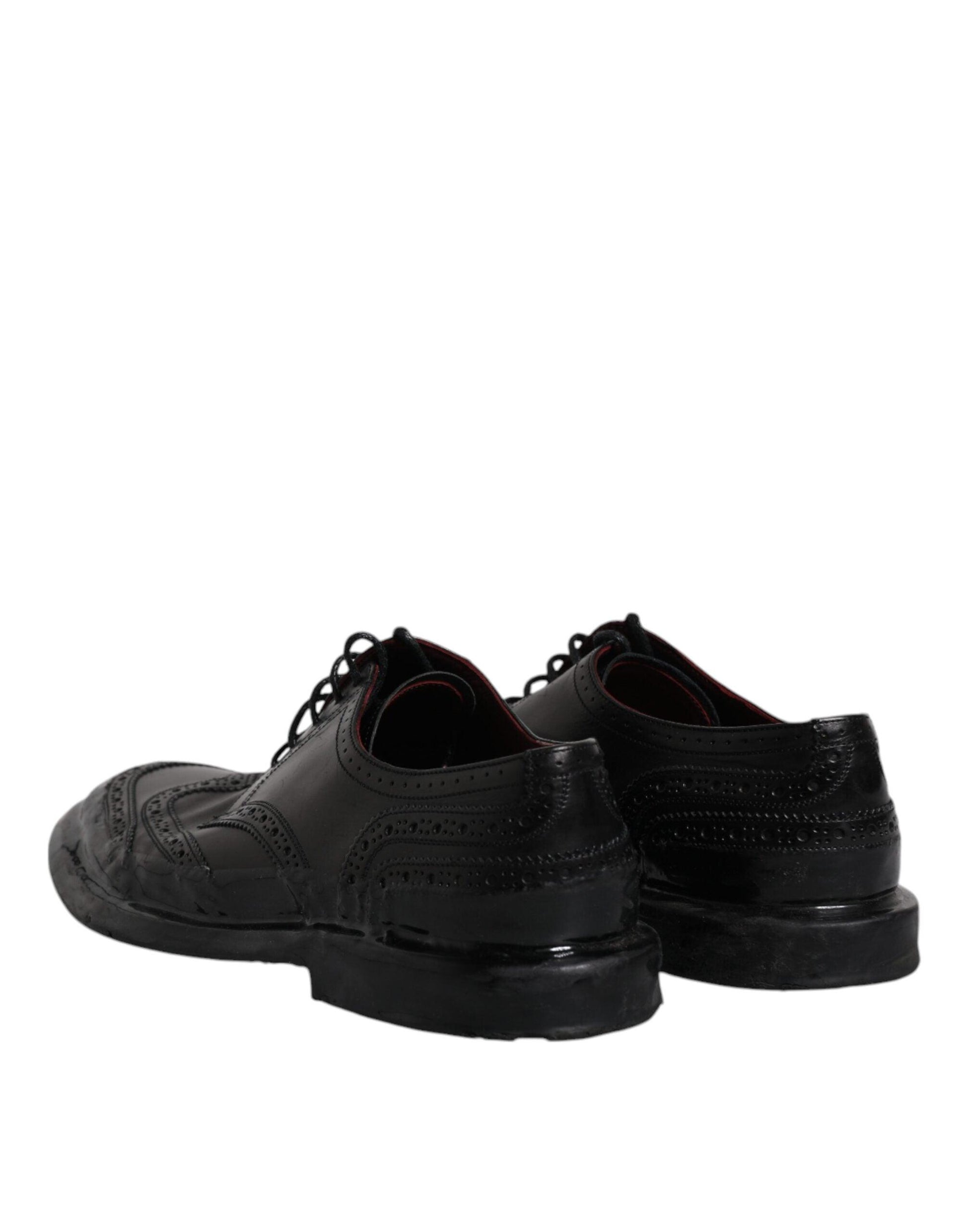 Dolce & Gabbana Black Leather Derby Wingtip Formal Shoes - Arichezz.store