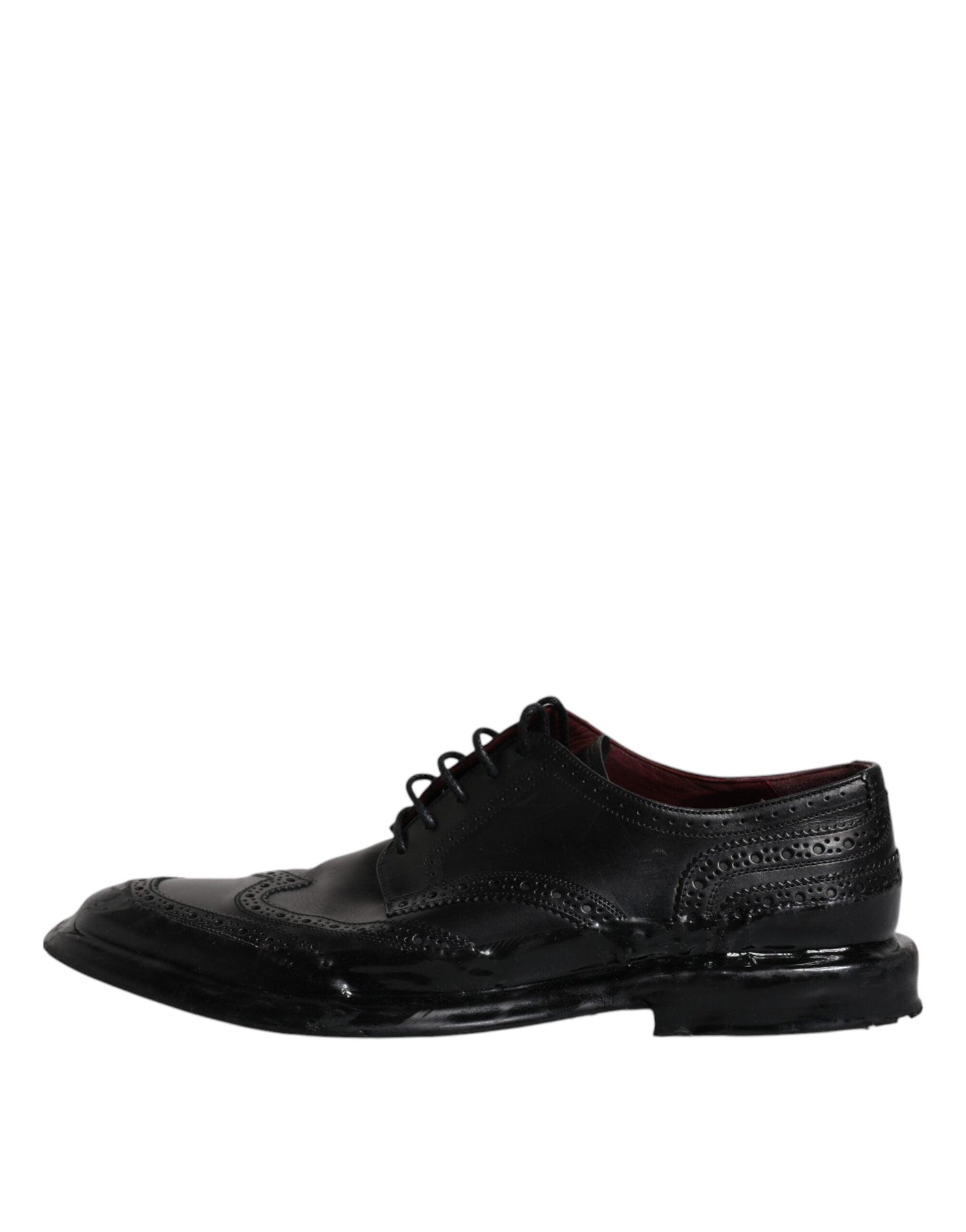 Dolce & Gabbana Black Leather Derby Wingtip Formal Shoes - Arichezz.store