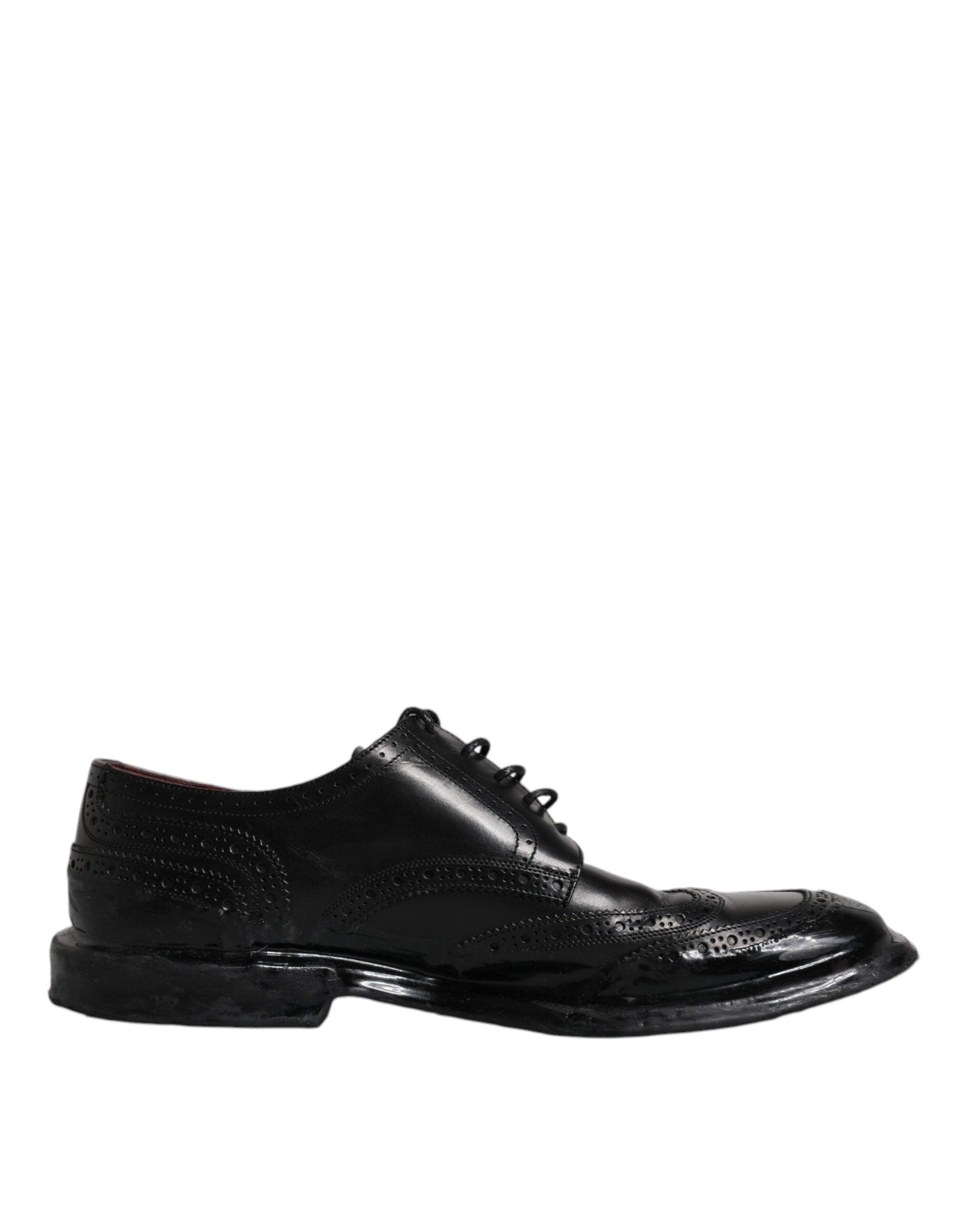 Dolce & Gabbana Black Leather Derby Wingtip Formal Shoes - Arichezz.store