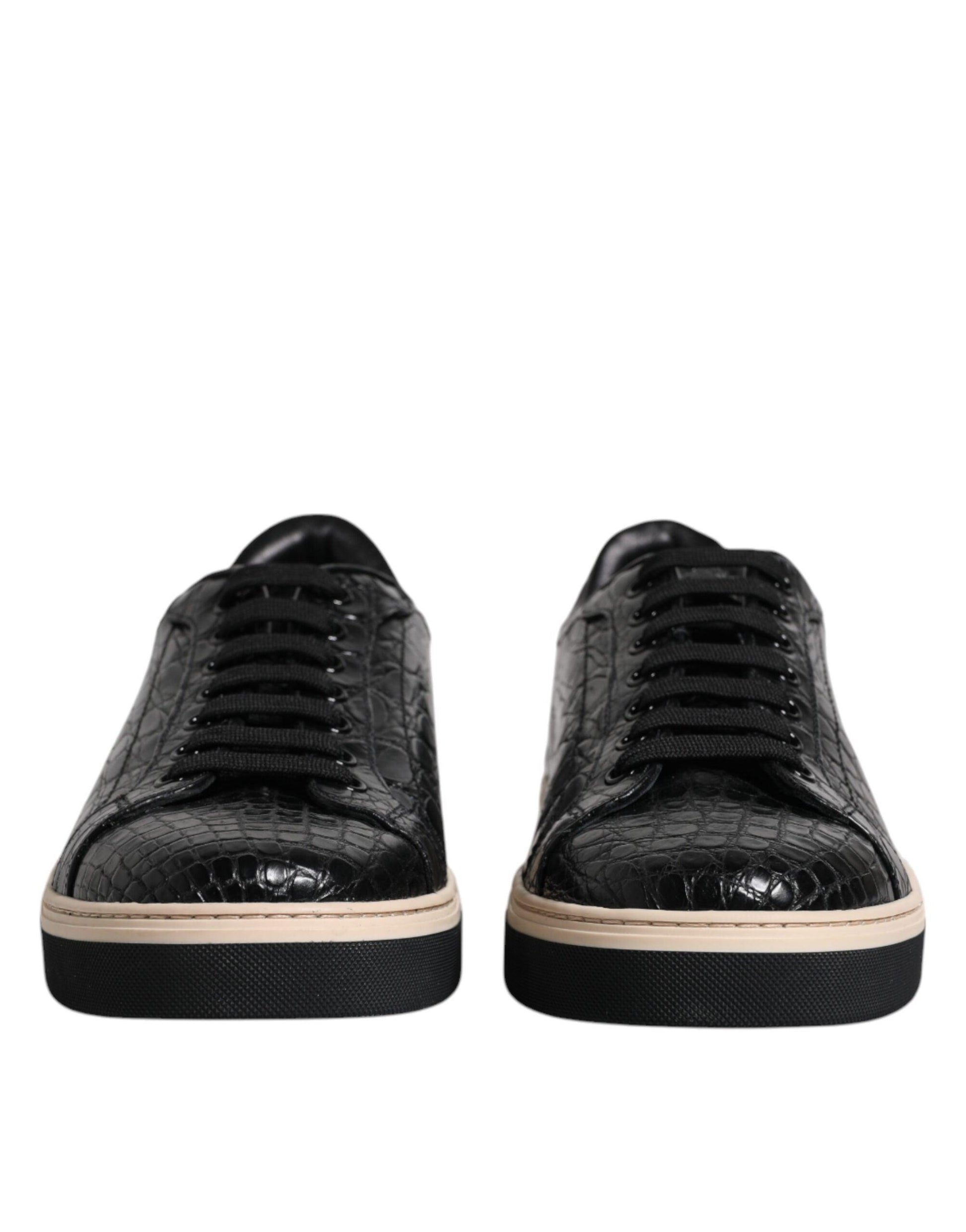 Dolce & Gabbana Black Leather Low Top Men Sneakers Shoes - Arichezz.store