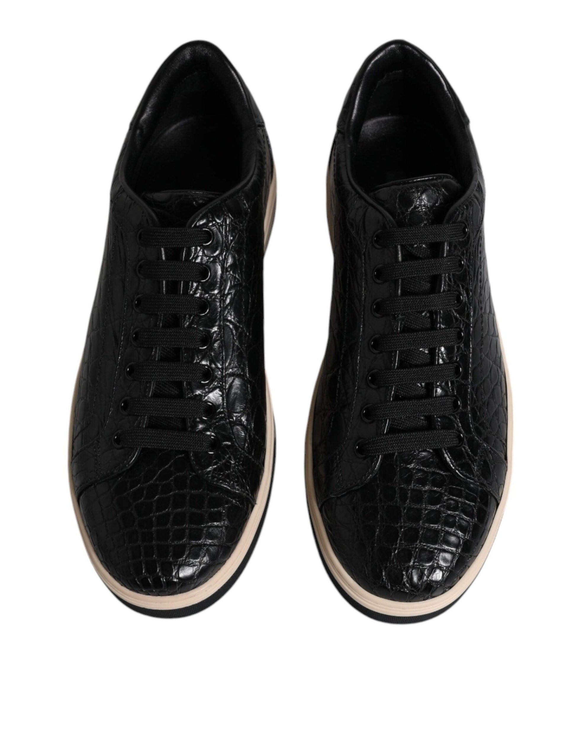 Dolce & Gabbana Black Leather Low Top Men Sneakers Shoes - Arichezz.store