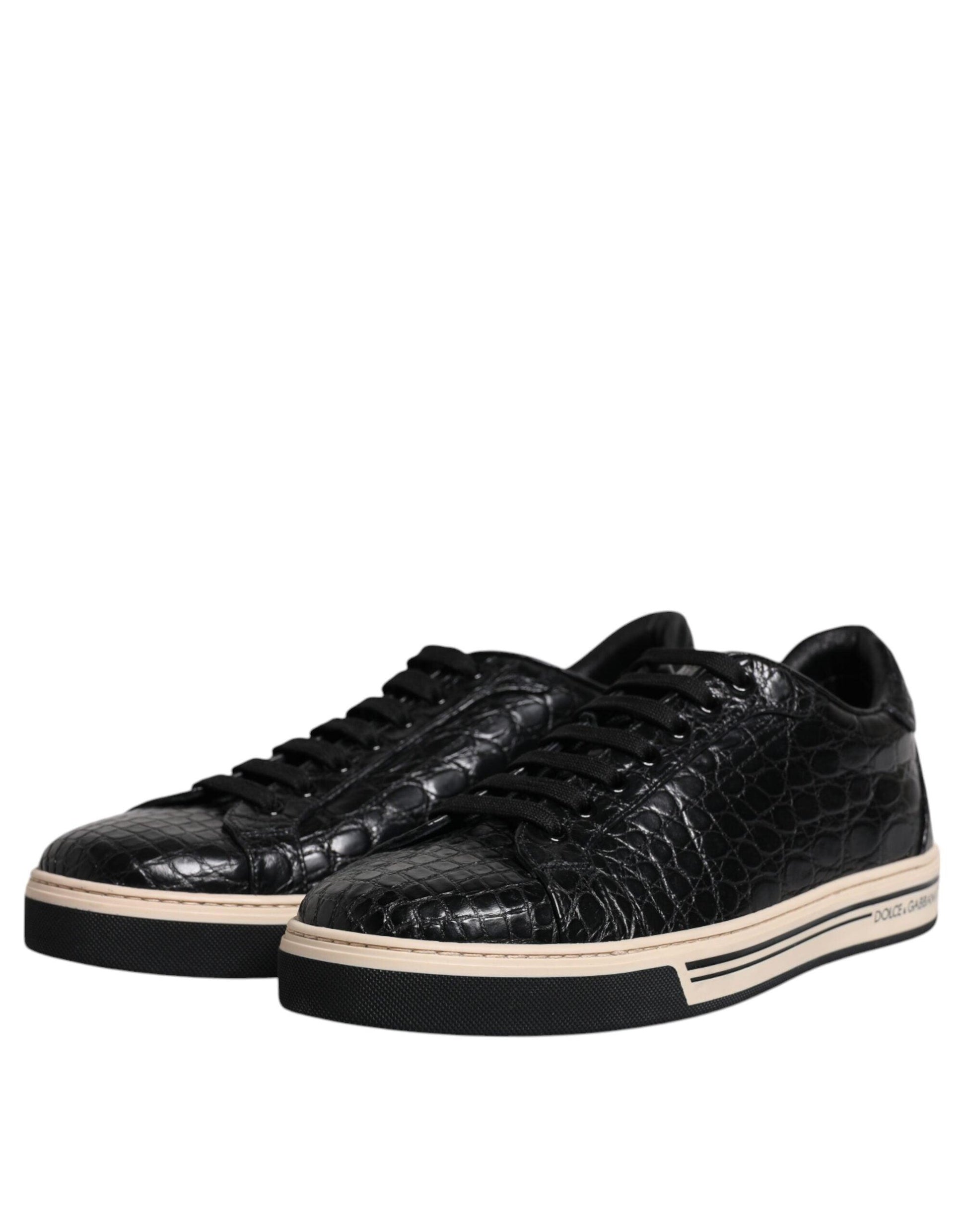 Dolce & Gabbana Black Leather Low Top Men Sneakers Shoes - Arichezz.store