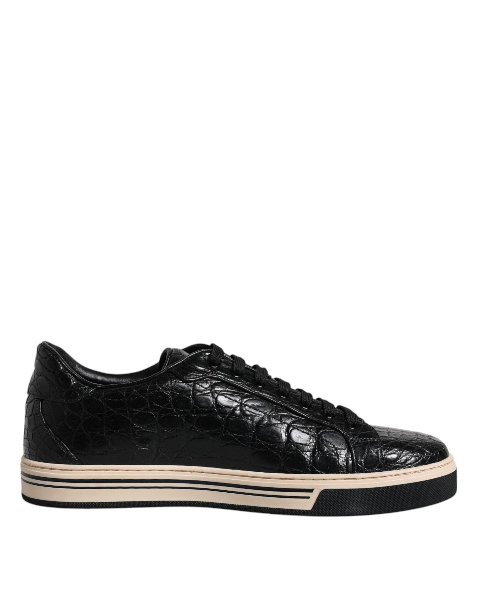 Dolce & Gabbana Black Leather Low Top Men Sneakers Shoes - Arichezz.store